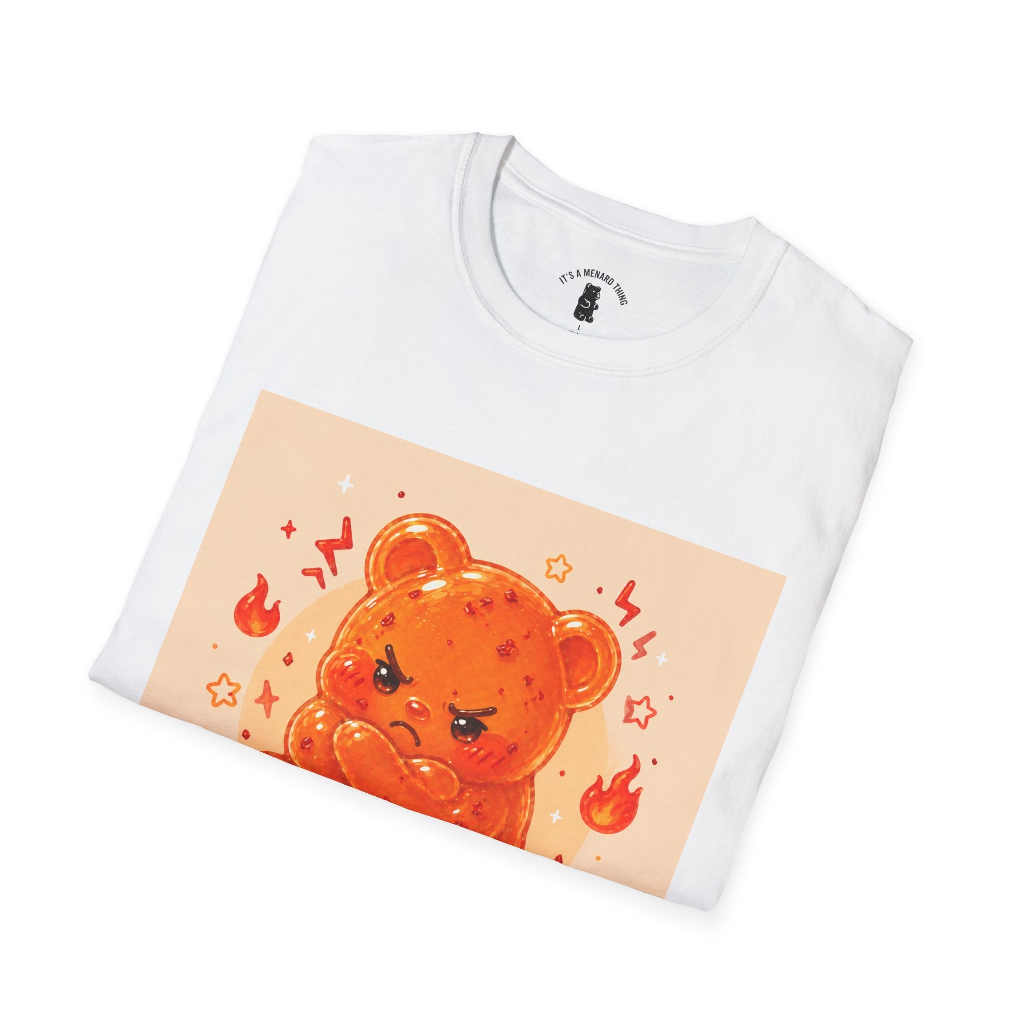 'Spicy Mood' Gooey Gummy Bear T-Shirt —Fiery Kawaii Graphic Tee