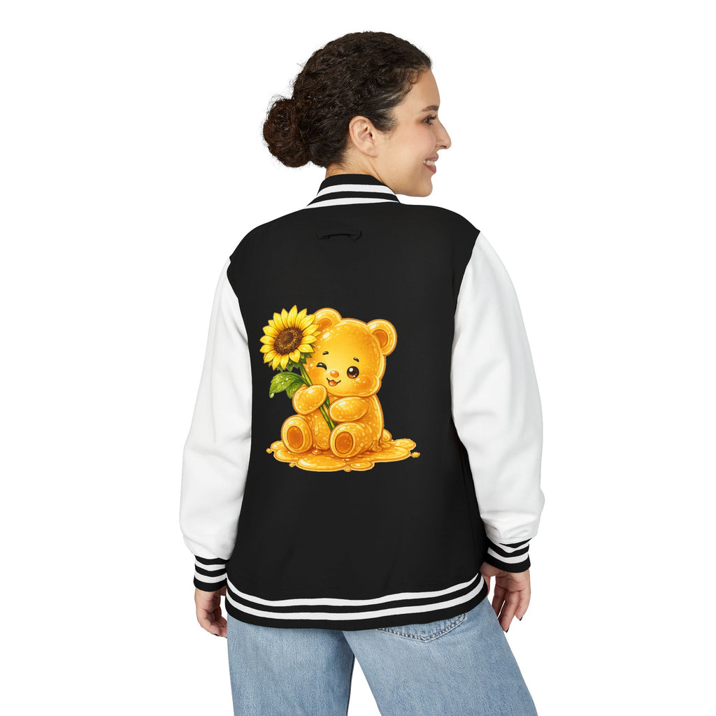 Sunflower Sunrise, Special Yellow Gooey Gummy Friend- Kawaii Varsity Jacket