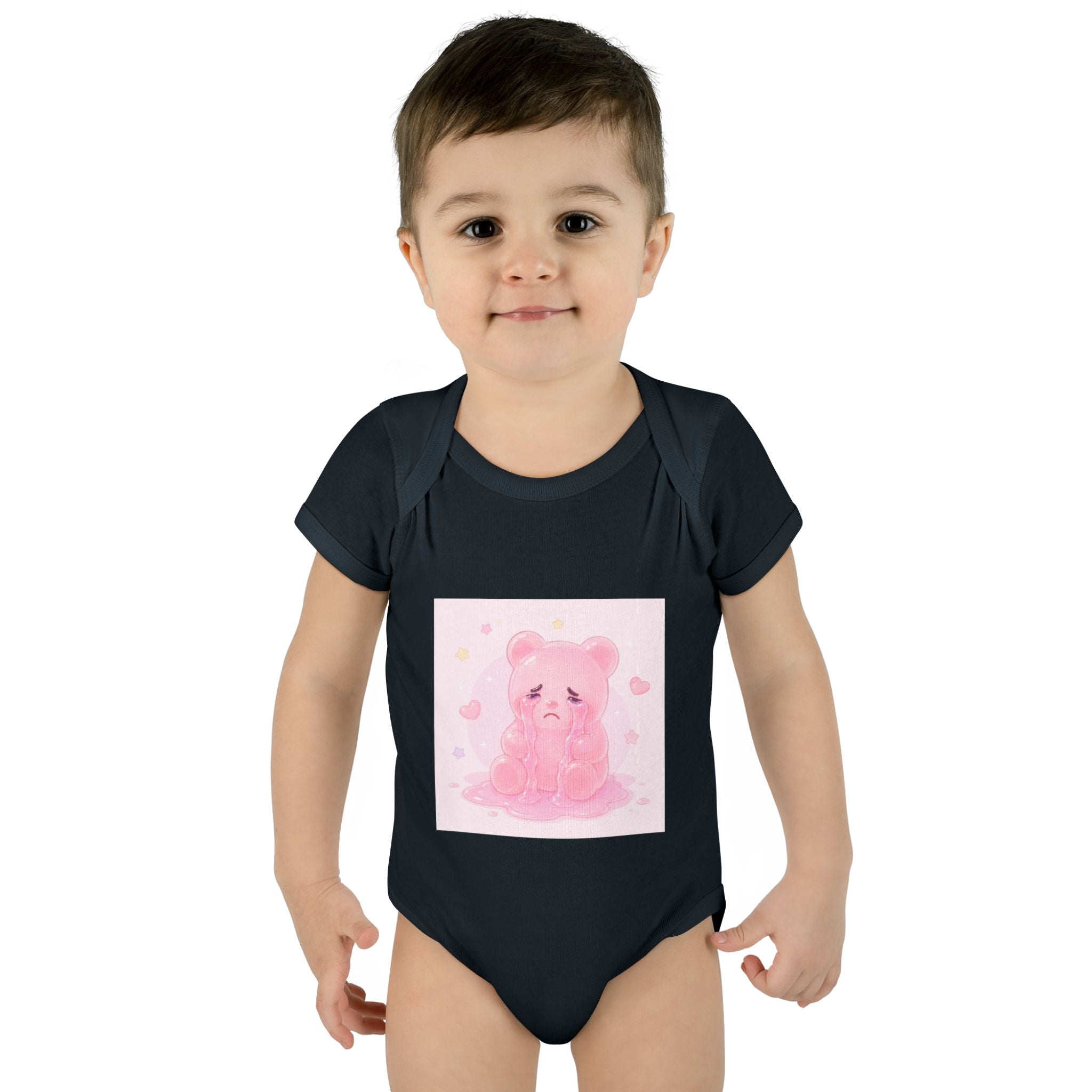 Pink Crying Gooey Gummy Bear Infant Bodysuit — Cute Pastel Baby Onesie