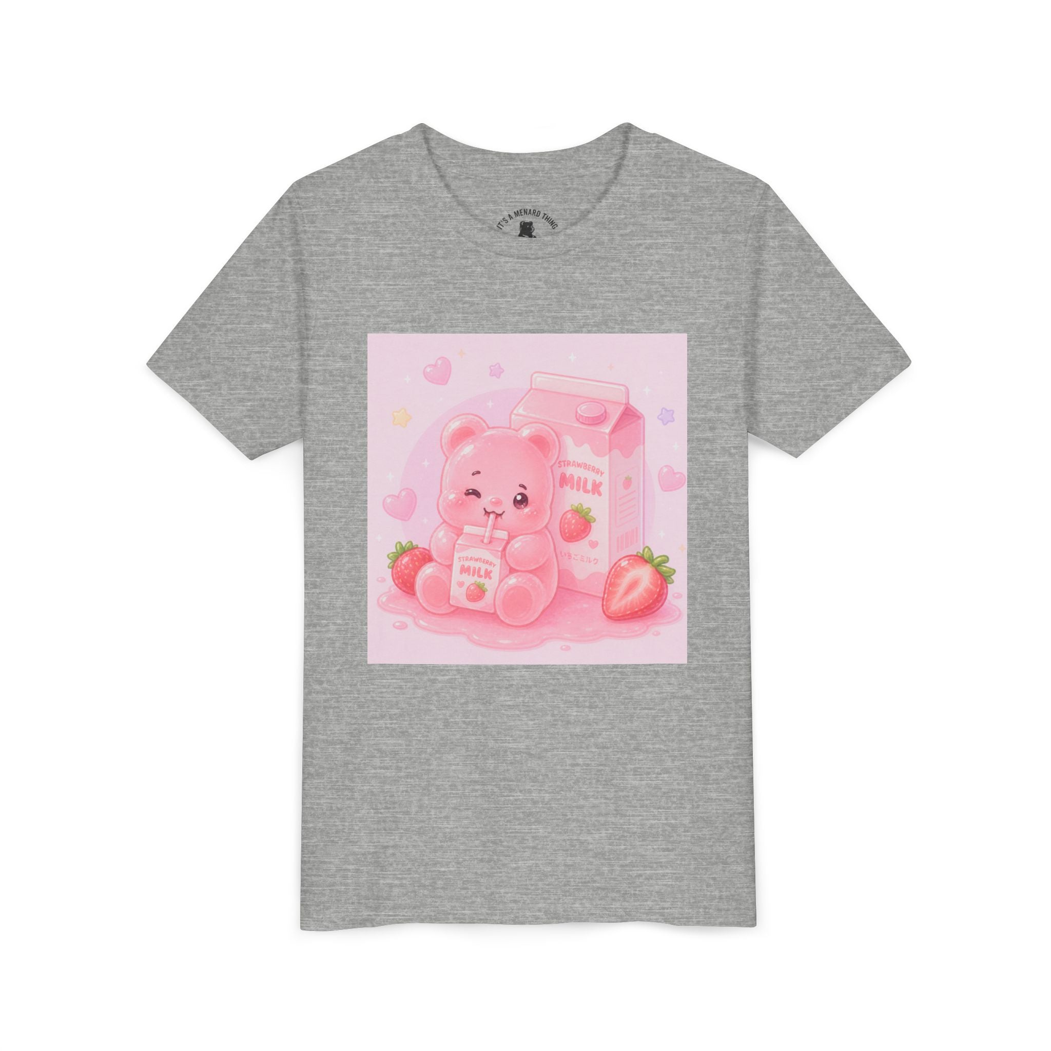 Kids' Pink Strawberry Milk Gooey Gummy Bear— Cute Youth Short Sleeve Shirt