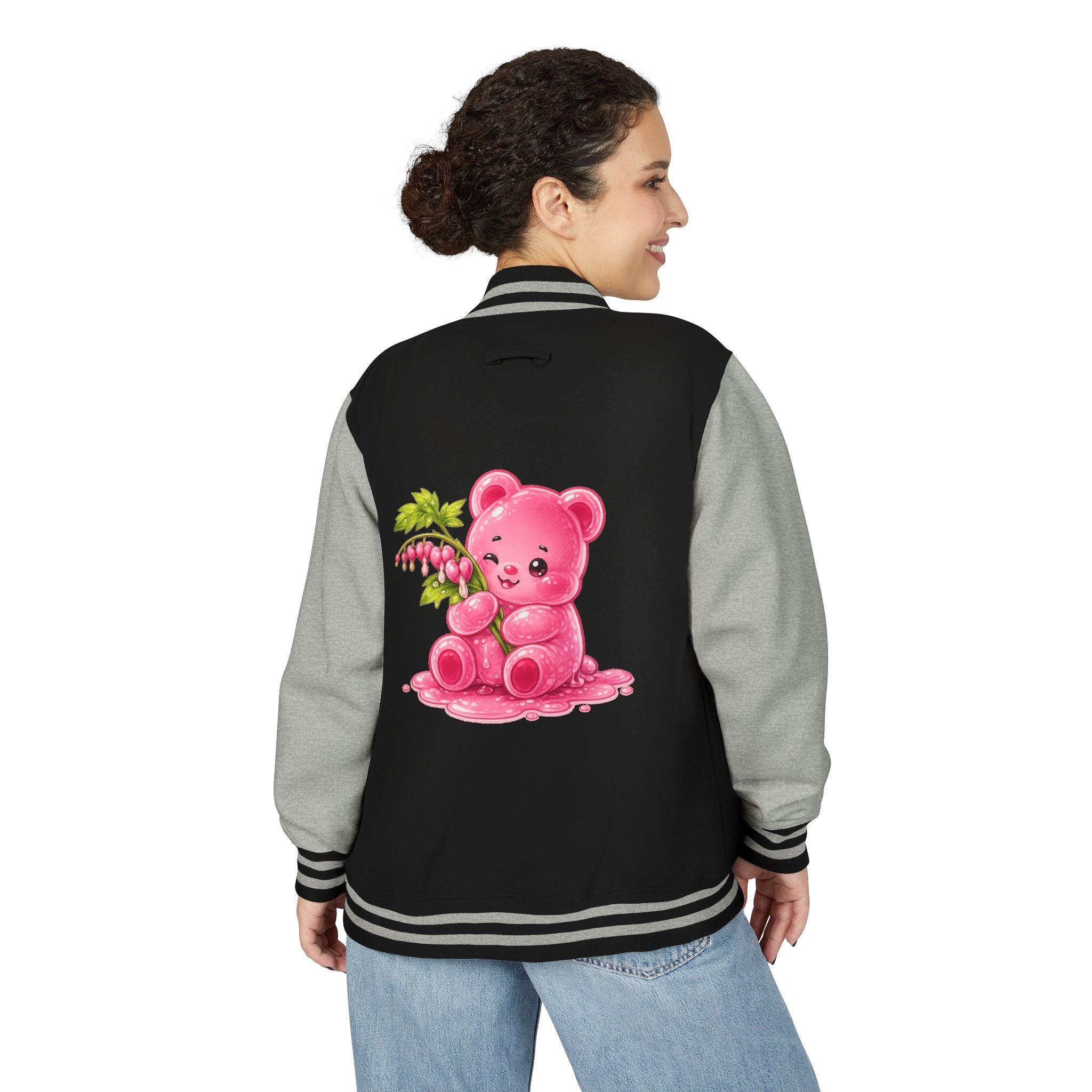 Bleeding Hearts, Pink Gooey Gummy Bear Friend  — Retro Varsity Coat