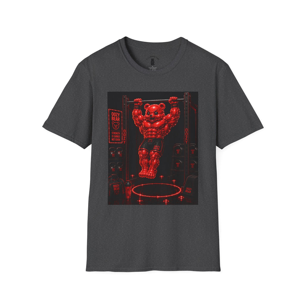Bar Lifting Fitness Workout, Crimson Oozy Buff Bear Gummy Gym Addition- Adult Graphic Shirt
