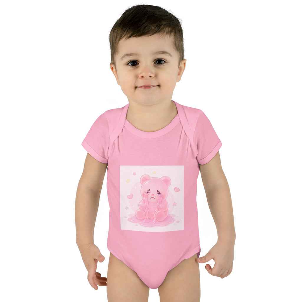 Pink Crying Gooey Gummy Bear Infant Bodysuit — Cute Pastel Baby Onesie