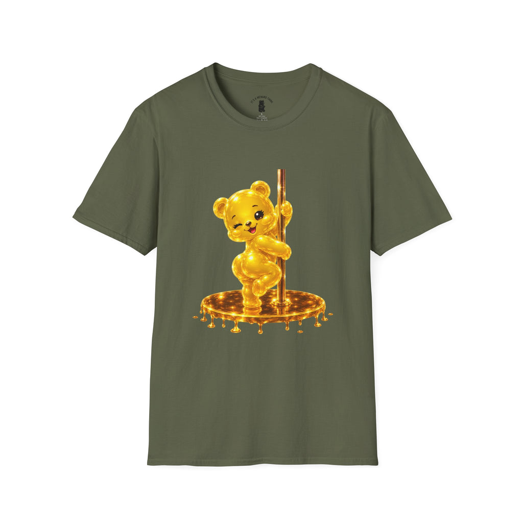 Gold Oozy Bear Gummy Thick Pole Dancer- Graphic Shirt (Adult Only!)