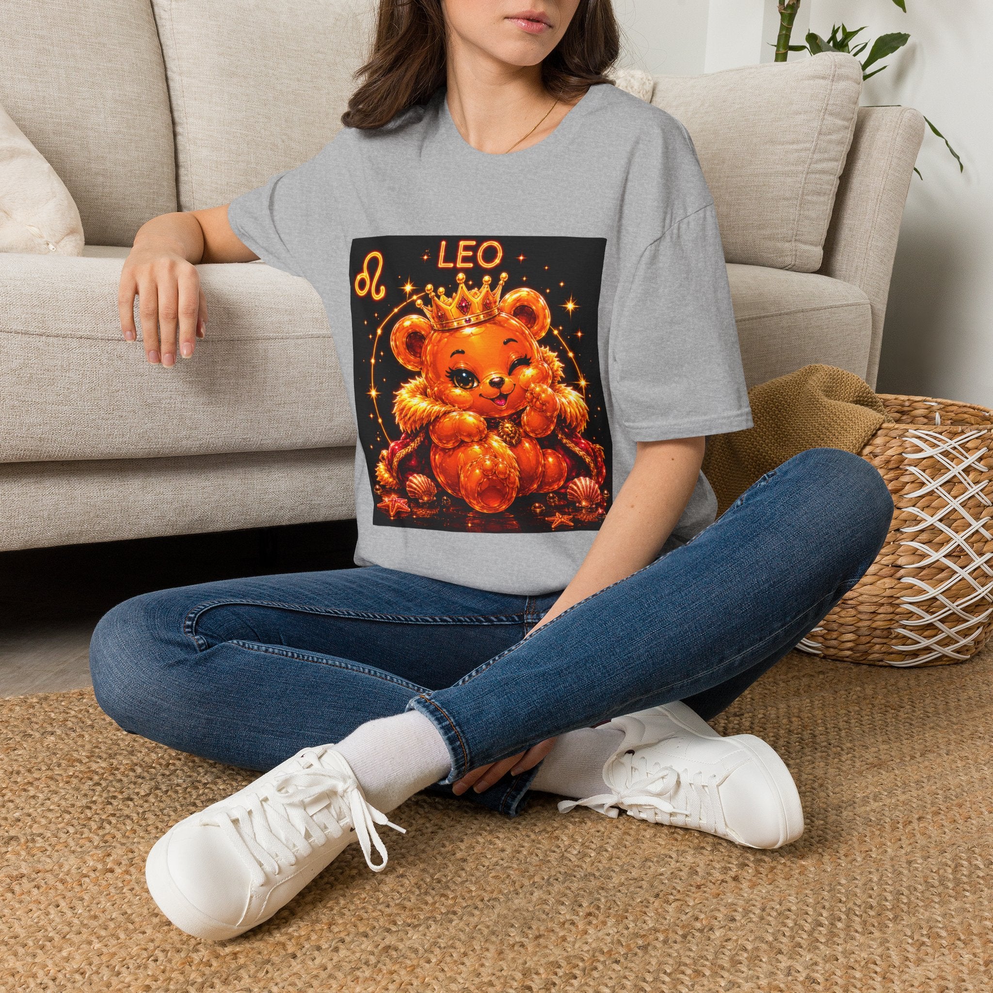 Leo Zodiac Crowned Oozy Bear Friend Astrology- Graphic Shirt