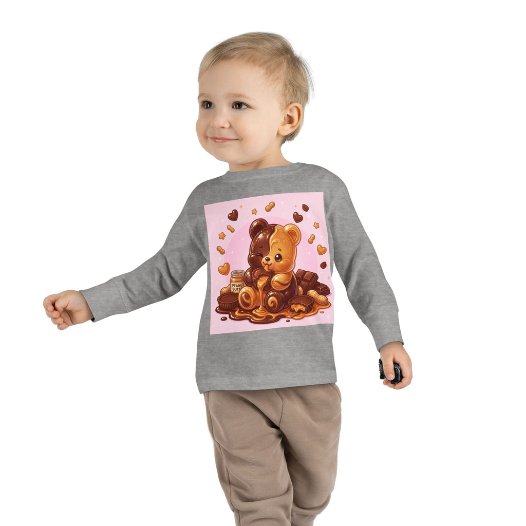 Chocolate and Peanut Butter swirl Delight, Oozy Bear Friend- Kids Graphic Long Sleeve Shirt