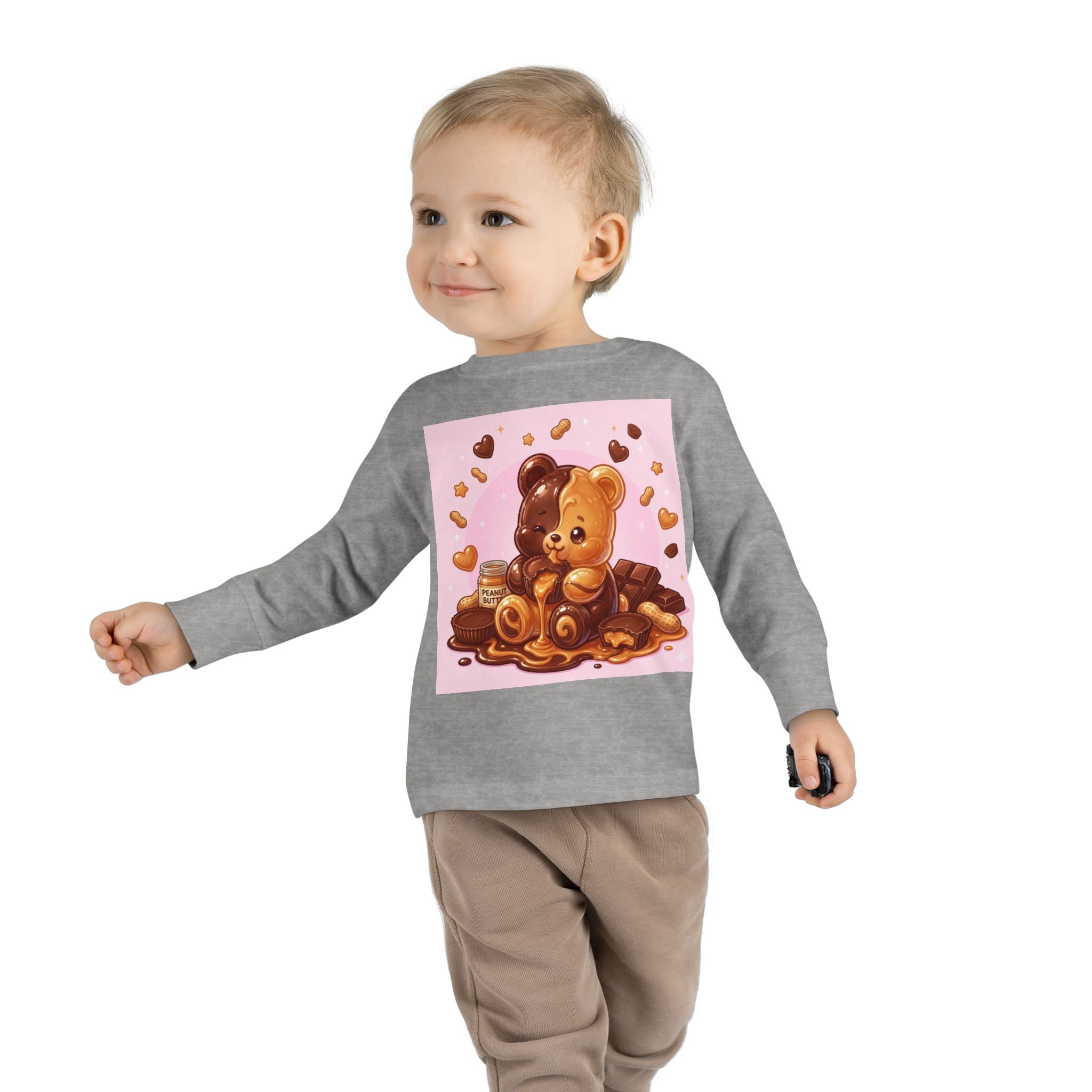 Chocolate and Peanut Butter swirl Delight, Oozy Bear Friend- Kids Graphic Long Sleeve Shirt