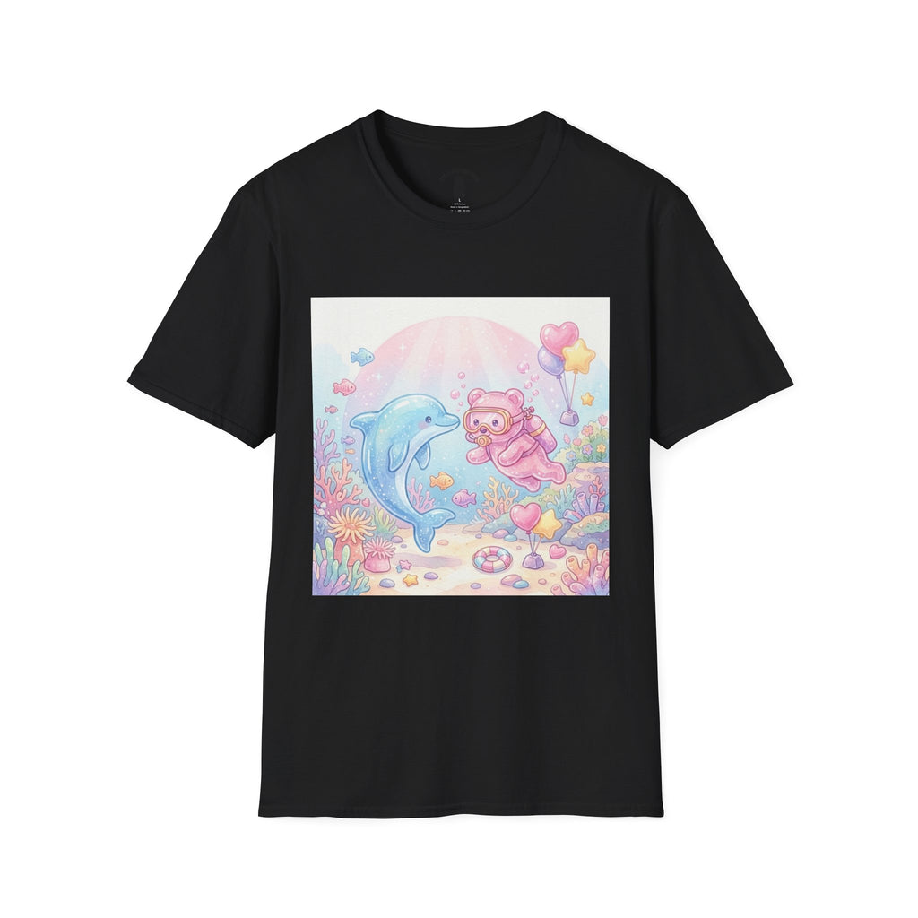 Scuba Diving with Dolphin Friend, Pink Gooey Gummy Bear- Kawaii Graphic T-Shirt