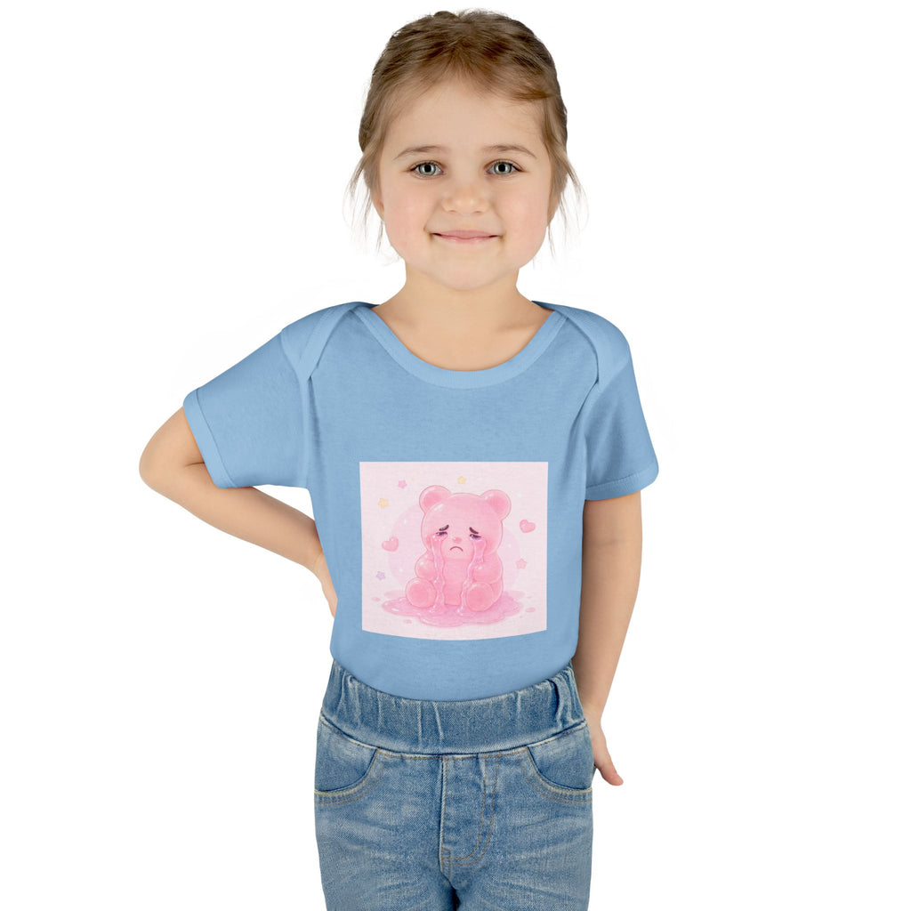 Pink Crying Gooey Gummy Bear Infant Bodysuit — Cute Pastel Baby Onesie