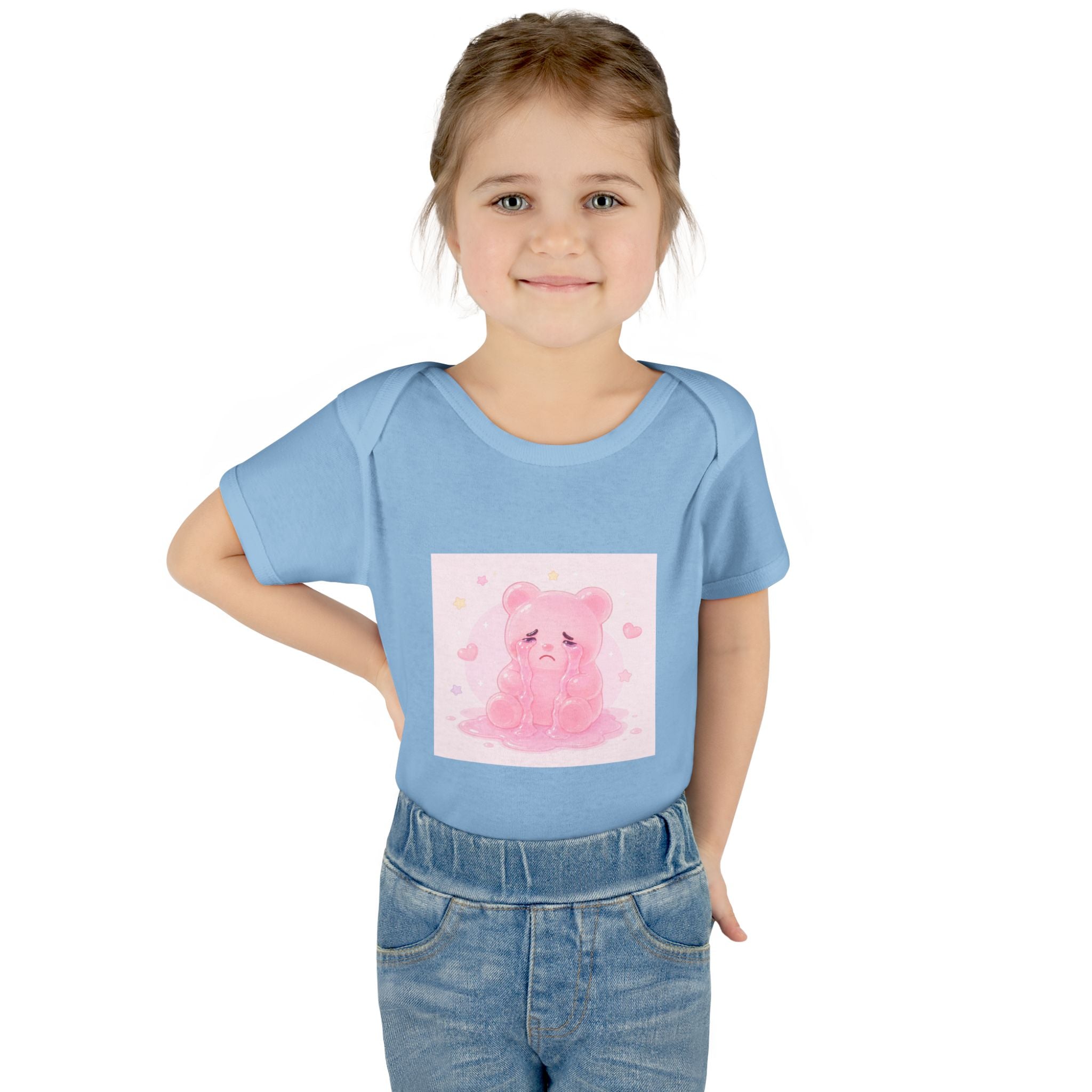 Pink Crying Gooey Gummy Bear Infant Bodysuit — Cute Pastel Baby Onesie