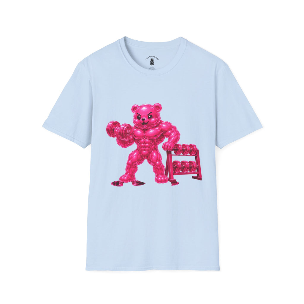 Pink Bodybuilder, Oozy Buff Bear Gummy Special Gym Addition- Adult Graphic Shirt