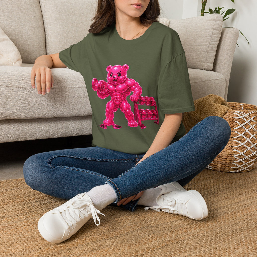 Pink Bodybuilder, Oozy Buff Bear Gummy Special Gym Addition- Adult Graphic Shirt
