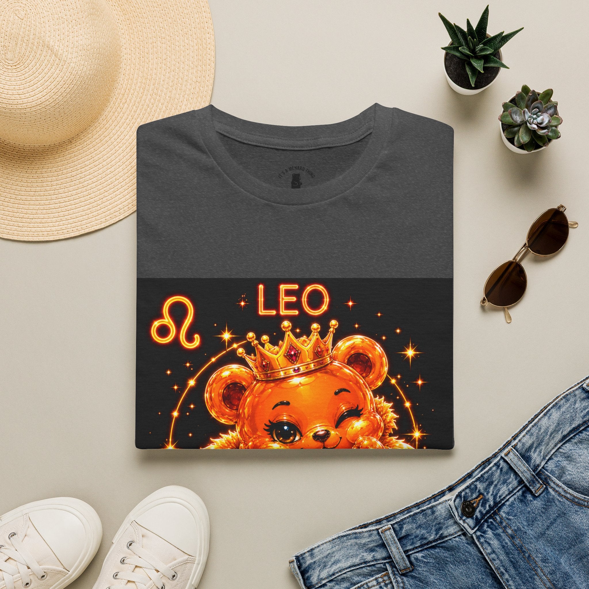 Leo Zodiac Crowned Oozy Bear Friend Astrology- Graphic Shirt
