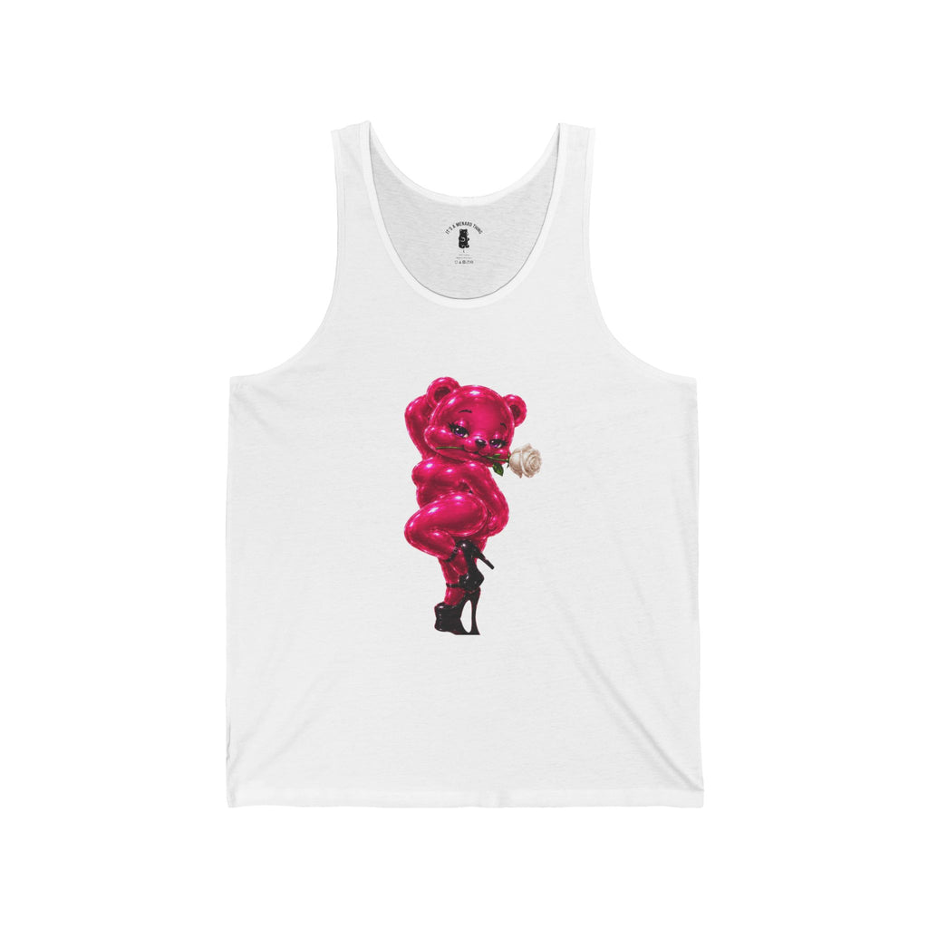 Pink Shiny Pin Up Oozy Bear In Heels, Special Addition Gummy- Graphic Tank Top (Adults Only!)