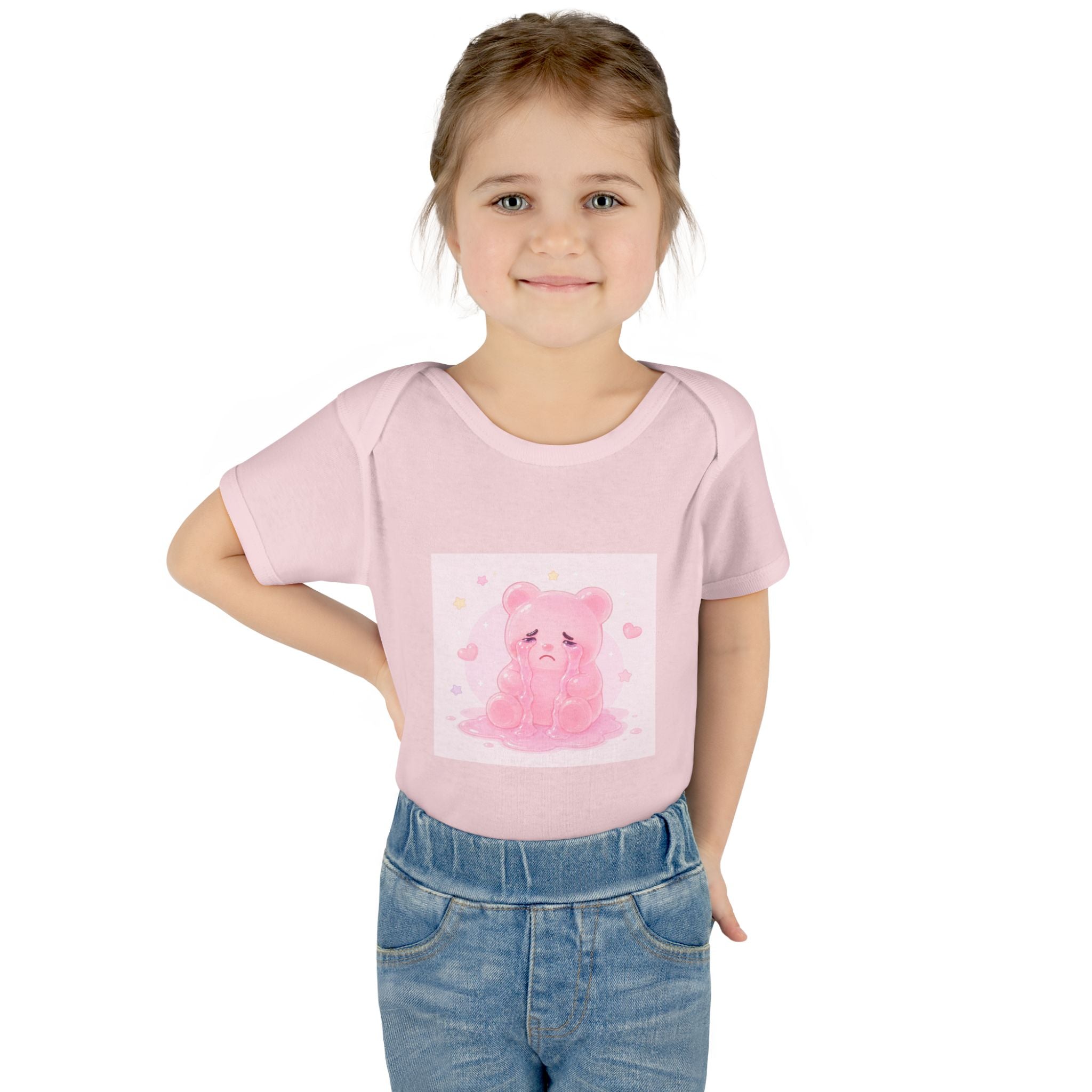 Pink Crying Gooey Gummy Bear Infant Bodysuit — Cute Pastel Baby Onesie
