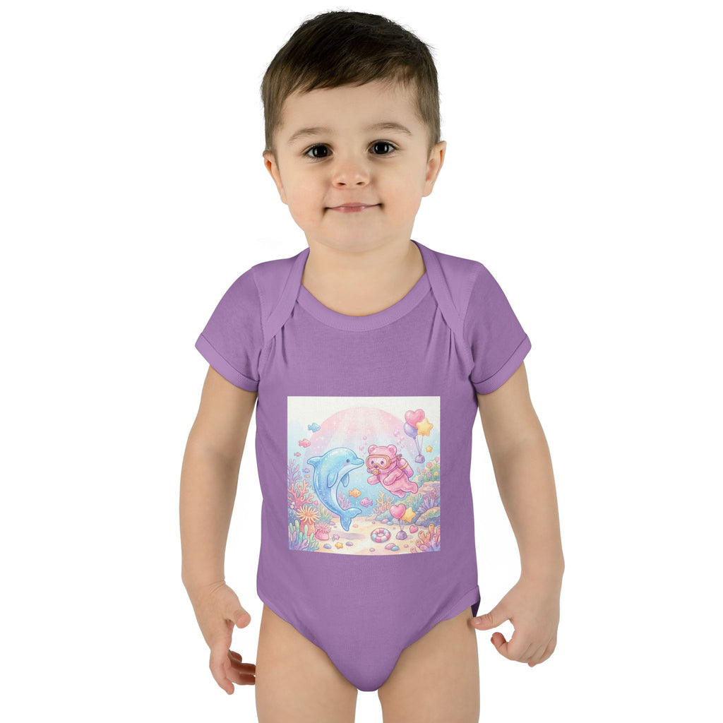 Infant Bodysuit — Pastel Dolphin & Pink Gummy Bear Underwater Baby Onesie