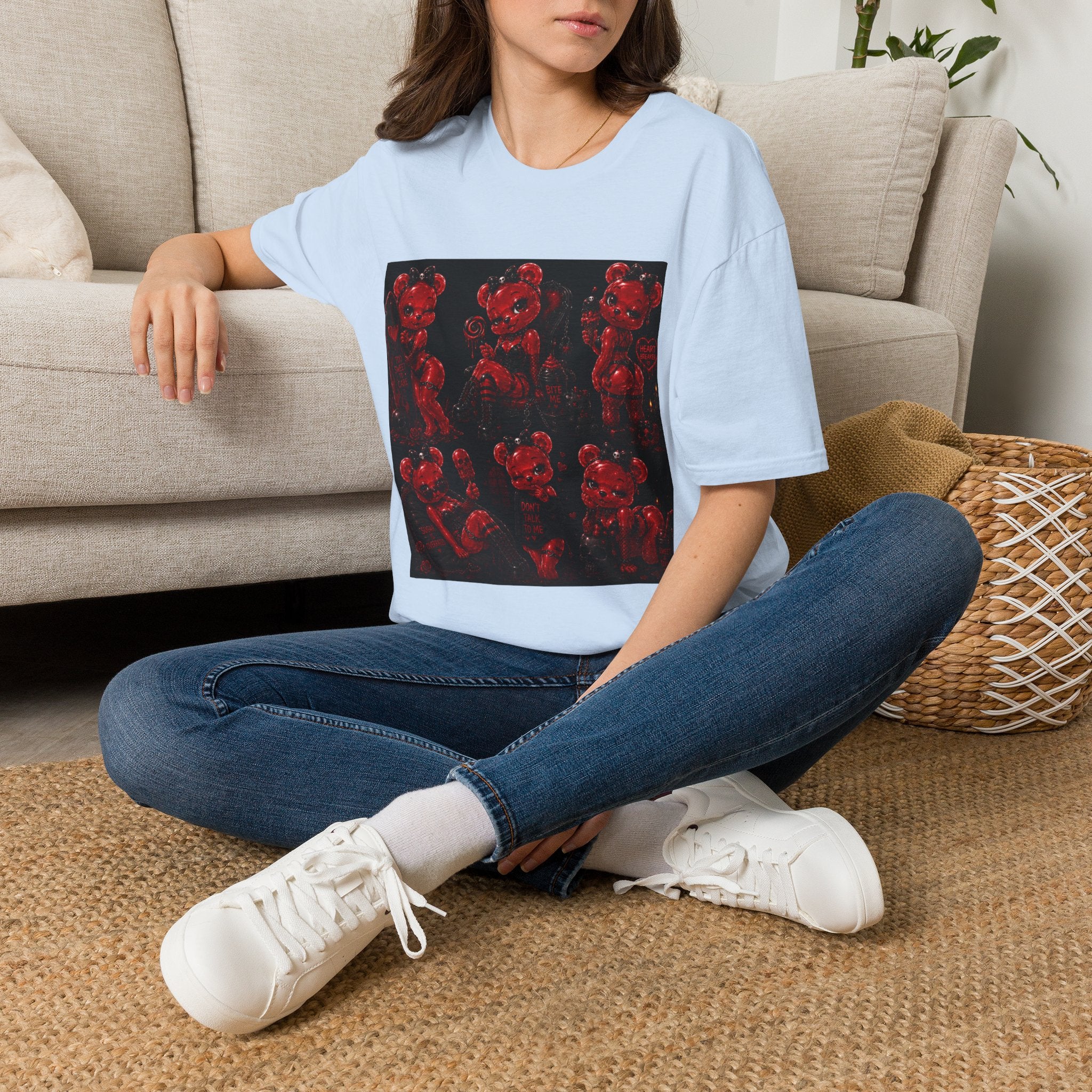 Punk Retro Crimson Red Oozy Bear Babe, Beach Pin Up Addition- Adult Graphic Shirt (18+)