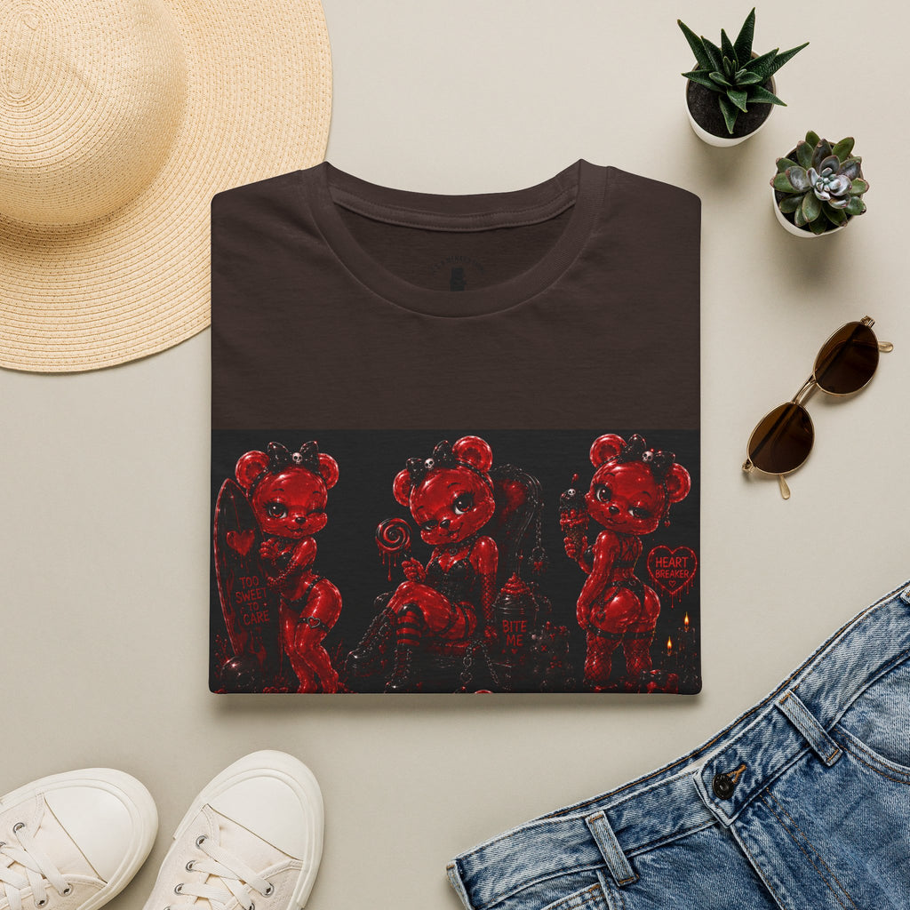 Punk Retro Crimson Red Oozy Bear Babe, Beach Pin Up Addition- Adult Graphic Shirt (18+)