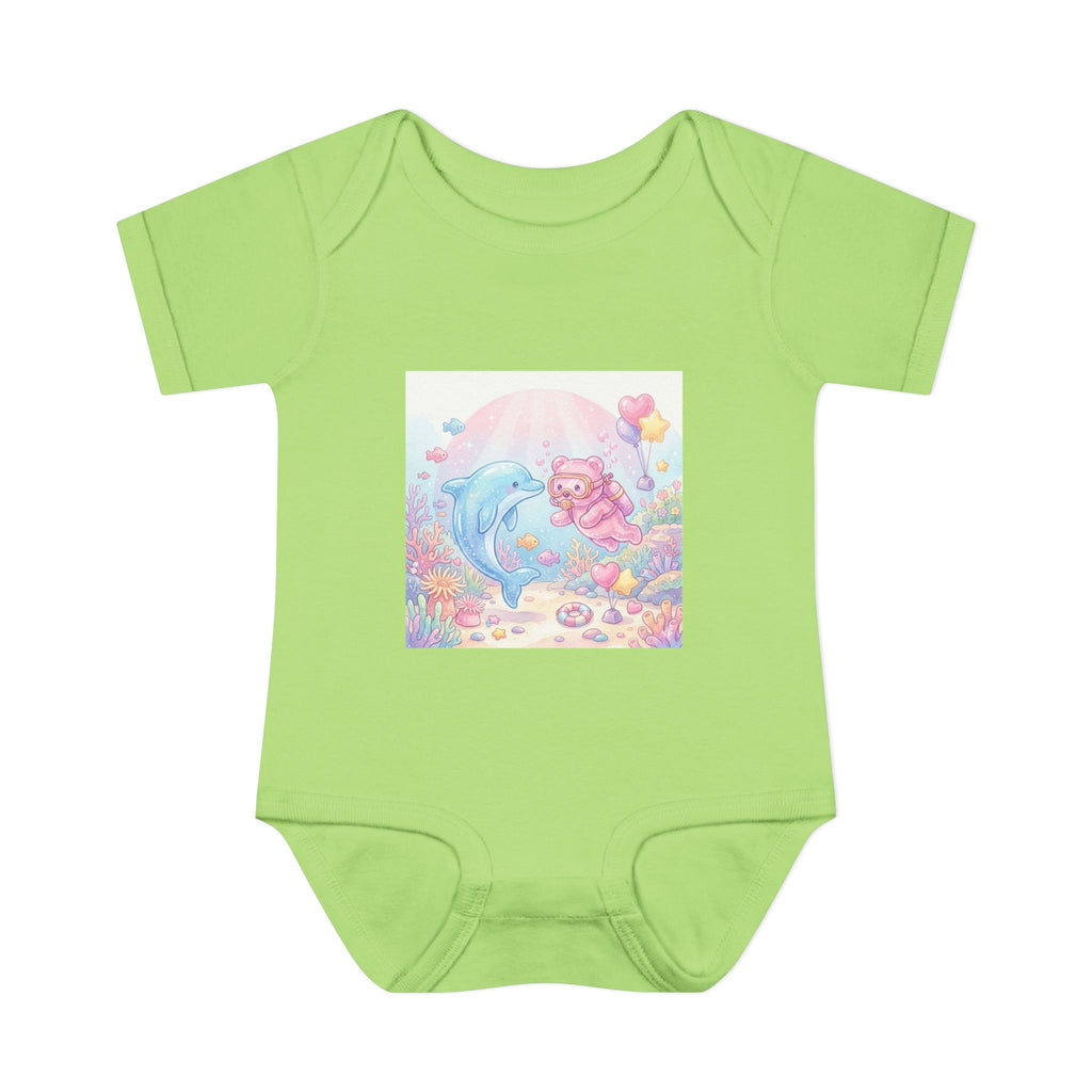 Infant Bodysuit — Pastel Dolphin & Pink Gummy Bear Underwater Baby Onesie