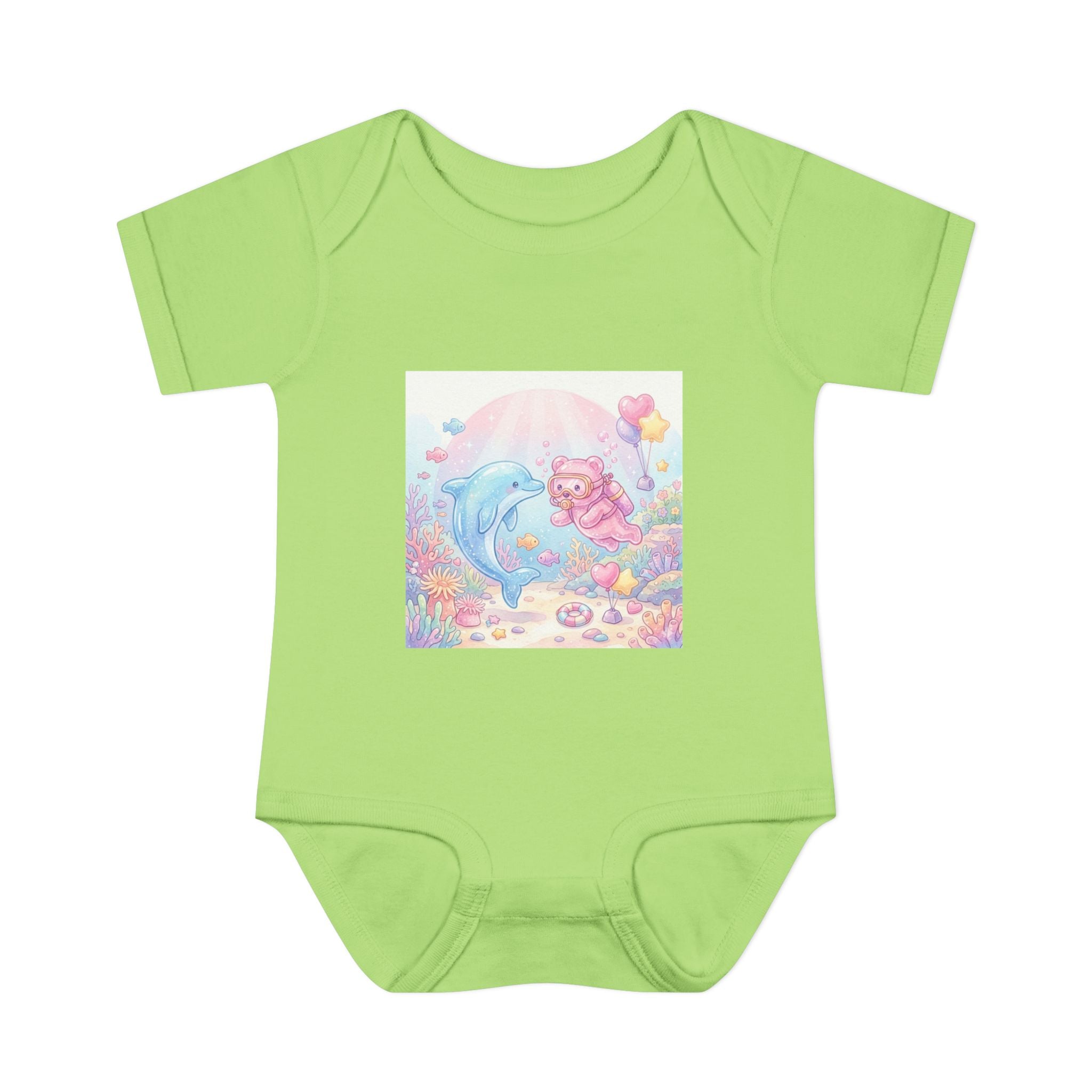 Infant Bodysuit — Pastel Dolphin & Pink Gummy Bear Underwater Baby Onesie
