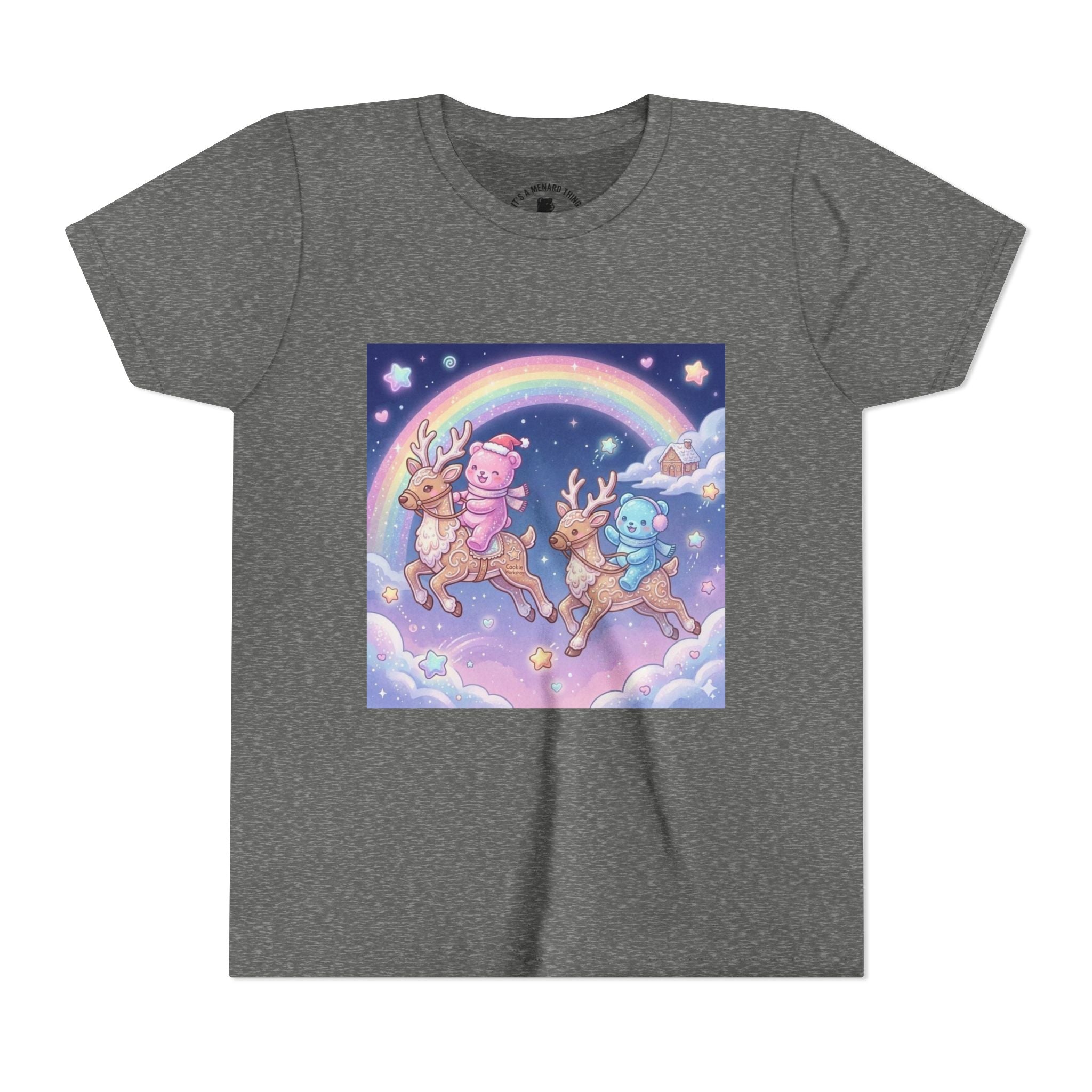 Duo Gooey Gummy Bear riding Reindeer — Cute Youth T-Shirt