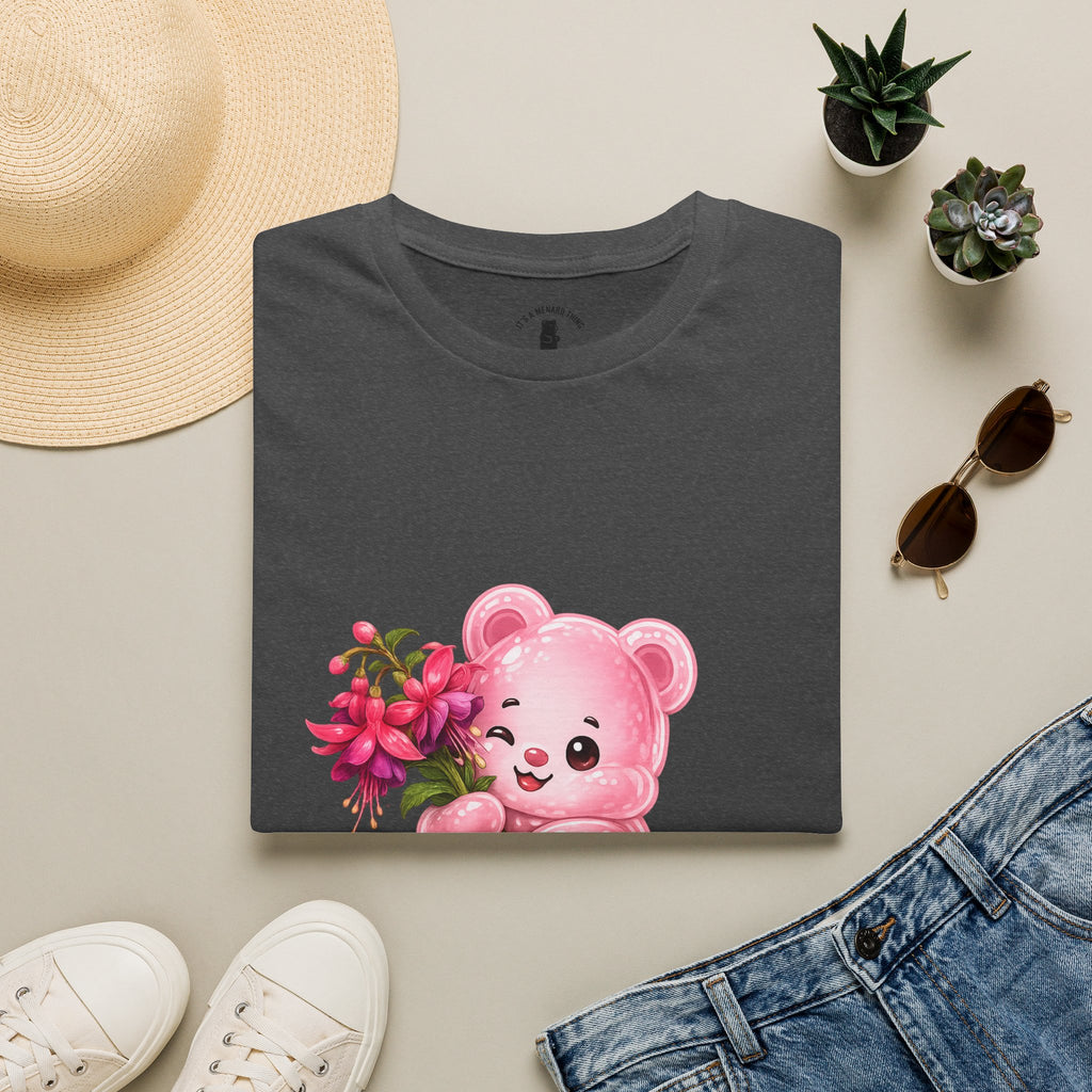 Tropical Pink Flowers, Pretty Pale Oozy Bear Friend- Graphic Shirt
