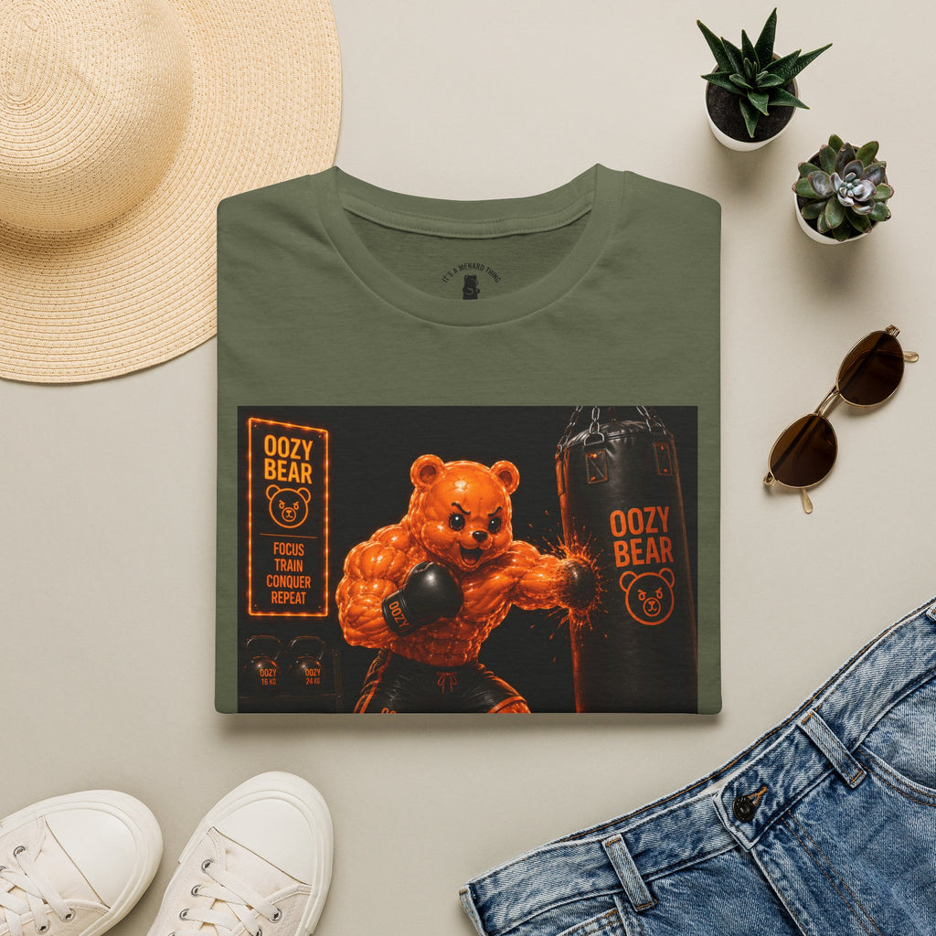 Retro Fighting Ring Workout, Orange Oozy Buff Bear Gummy Gym Addition- Adult Graphic Shirt
