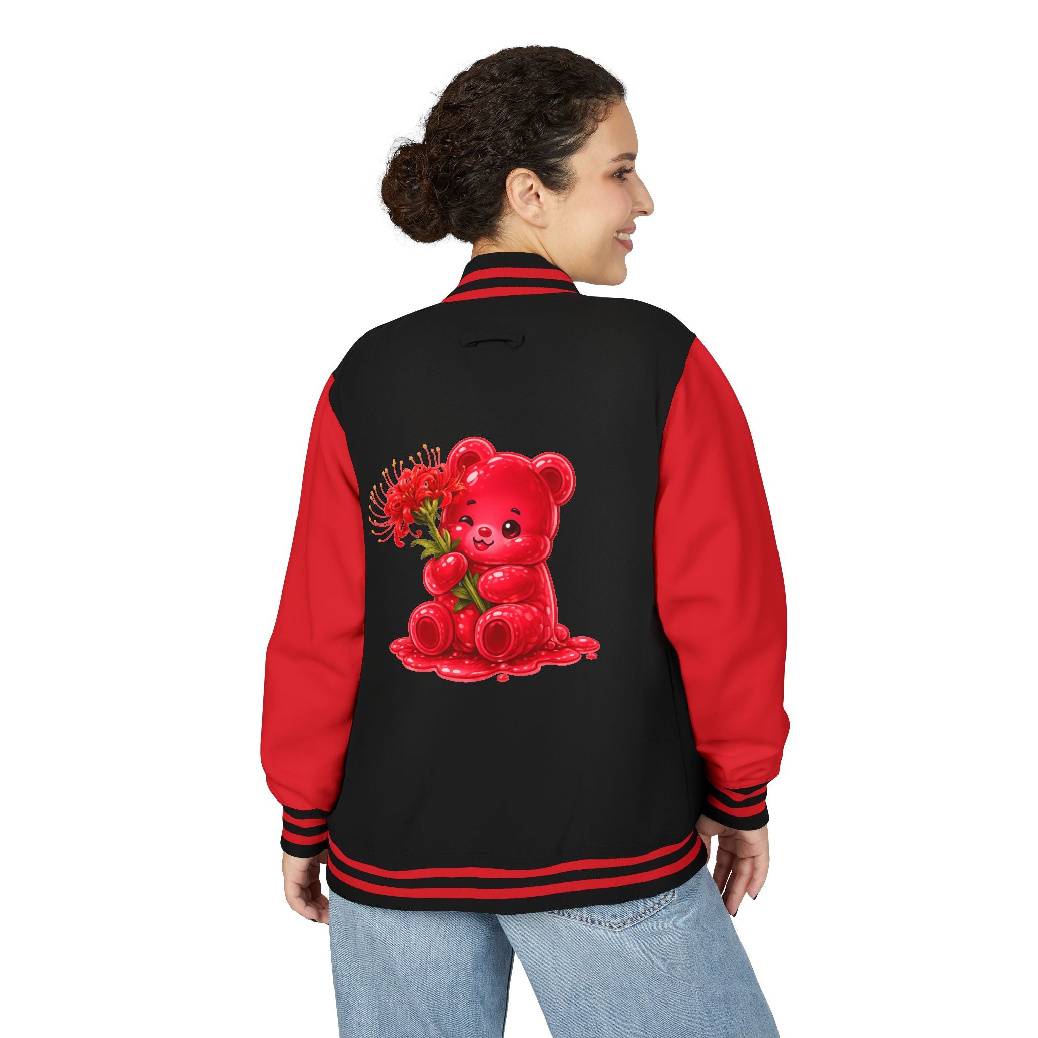 Red Spider Lily Bloom Special, Oozy Bear Gummy Flower Addition- Letterman Graphic Jacket