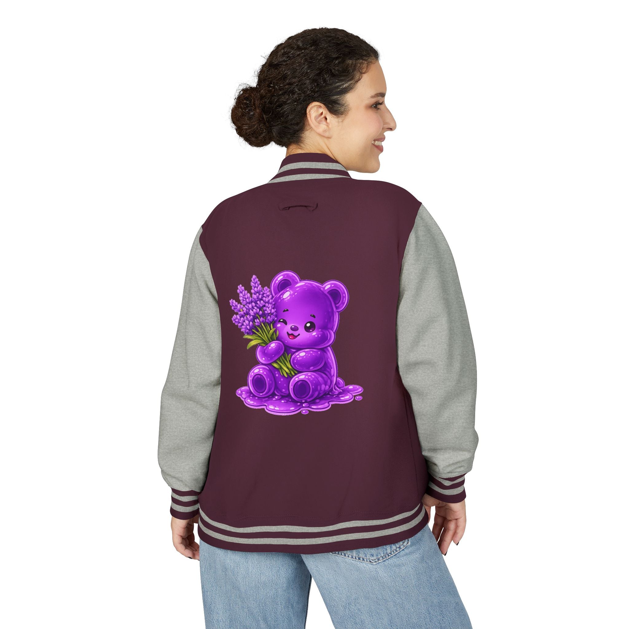 Fresh Lavender Stalk, Special Purple Oozy Bear Gummy Friend- Letterman Graphic Jacket