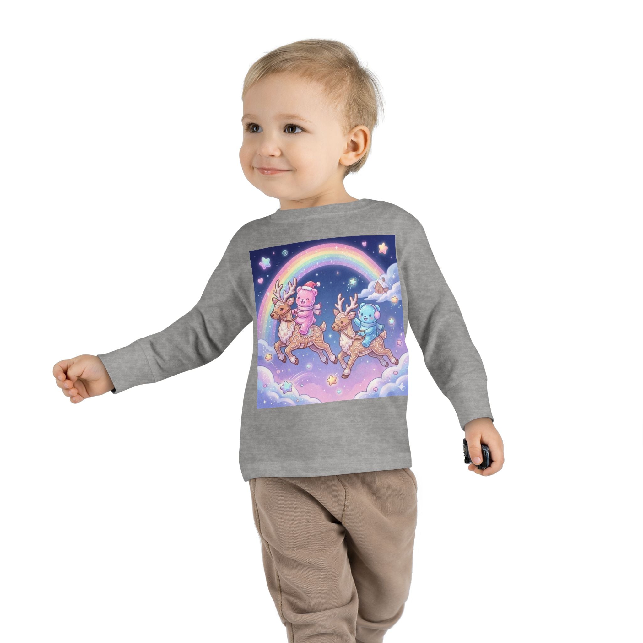 Riding On Frosted Flying Reindeer, Oozy Bear Friends Special- Graphic Long Sleeve Shirt