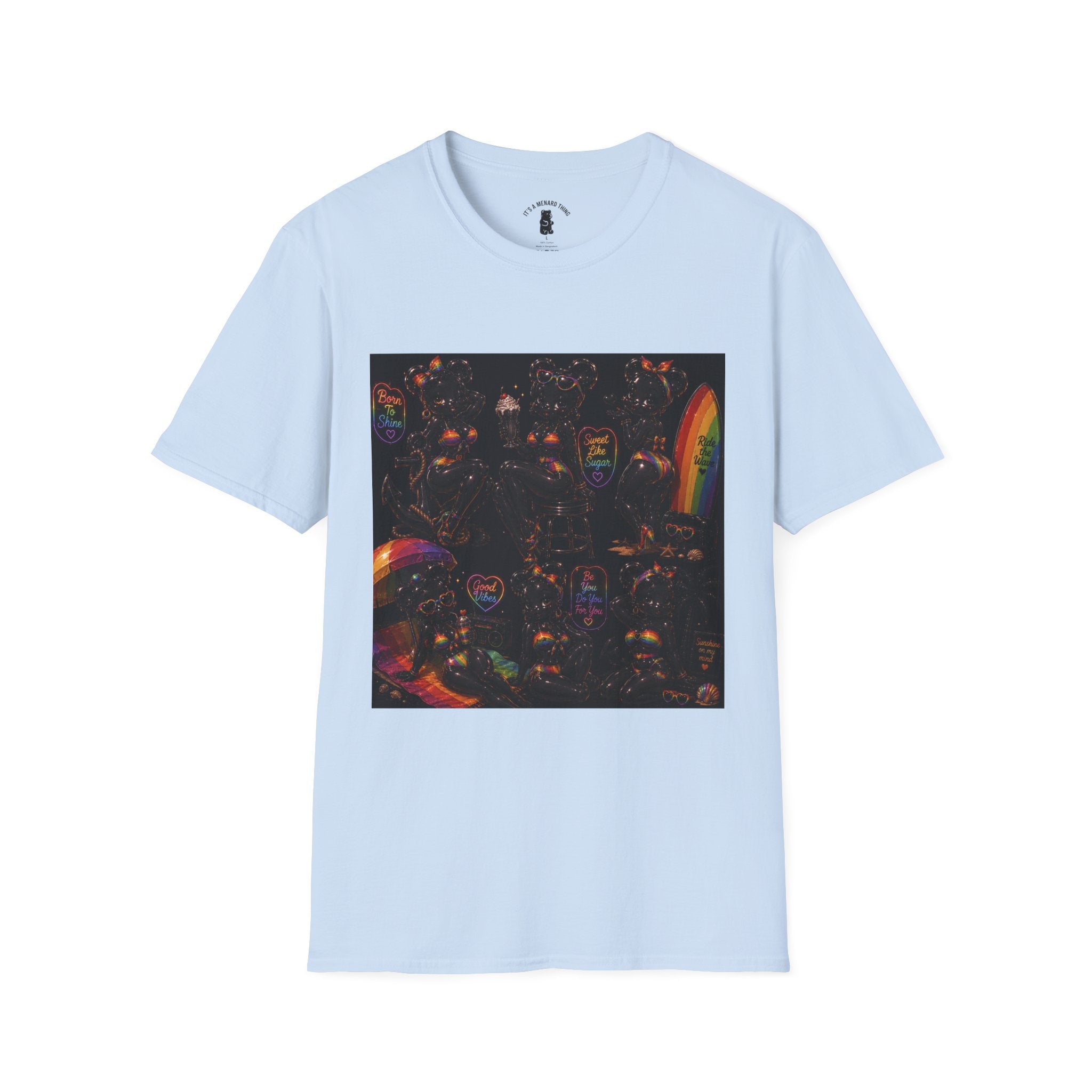 Black & Rainbow Special Addition Oozy Bear Beach Babe Pin Up- Adult Graphic Shirt (18+)
