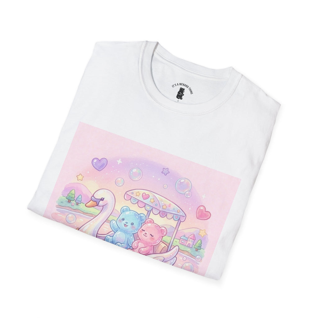 Romantic Swan Boat Ride, Gooey Gummy Friends— Kawaii Graphic T-Shirt