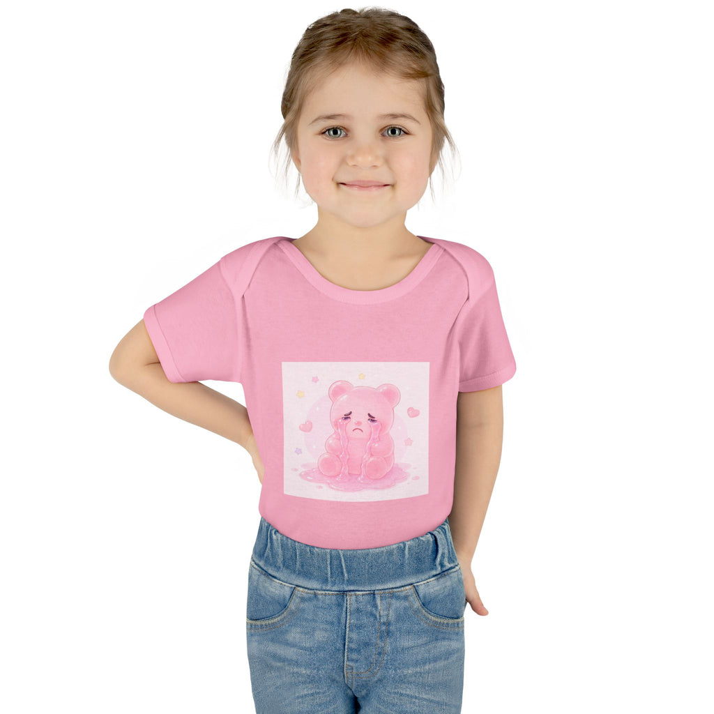 Pink Crying Gooey Gummy Bear Infant Bodysuit — Cute Pastel Baby Onesie