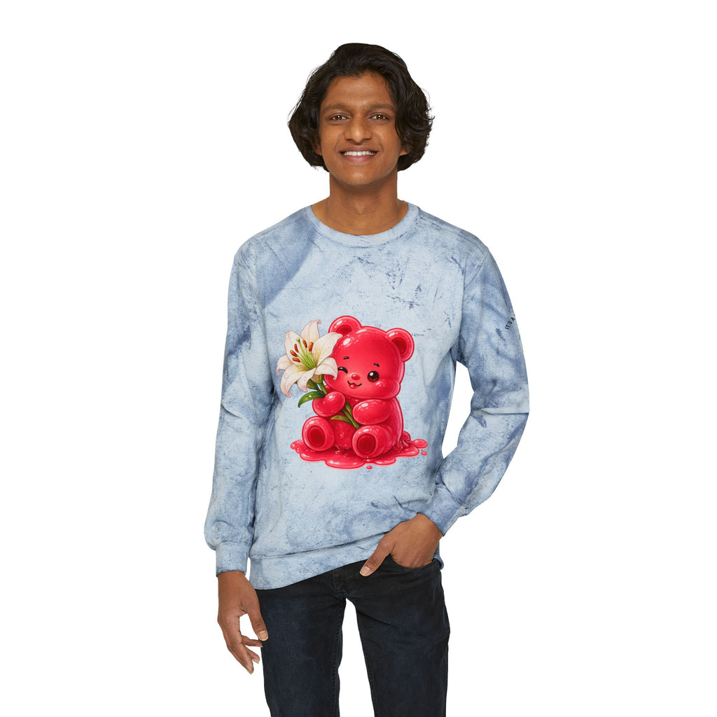White Lily, Red Gooey Gummy Bear Friend- Graphic Tye-Dye Sweatshirt