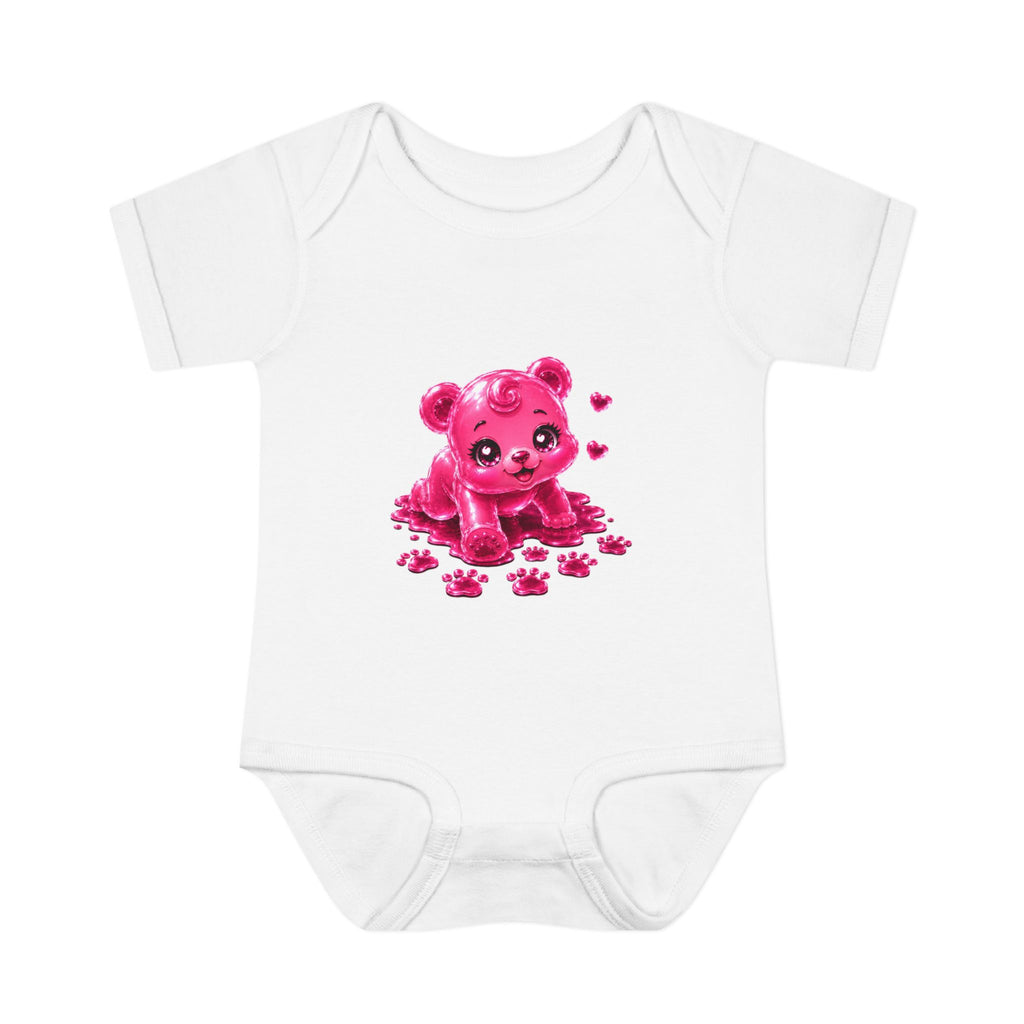 Messy Play Time, Crawling Steps Pink Oozy Baby Gummy Bear Cutie Addition- Graphic Onesie