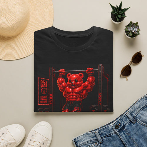Bar Lifting Fitness Workout, Crimson Oozy Buff Bear Gummy Gym Addition- Adult Graphic Shirt