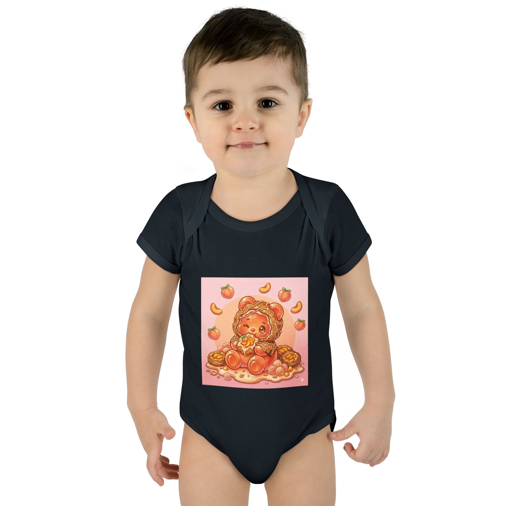 Peach Danish Gooey Gummy Bear in Puff Pasterie PJs Baby Onesie