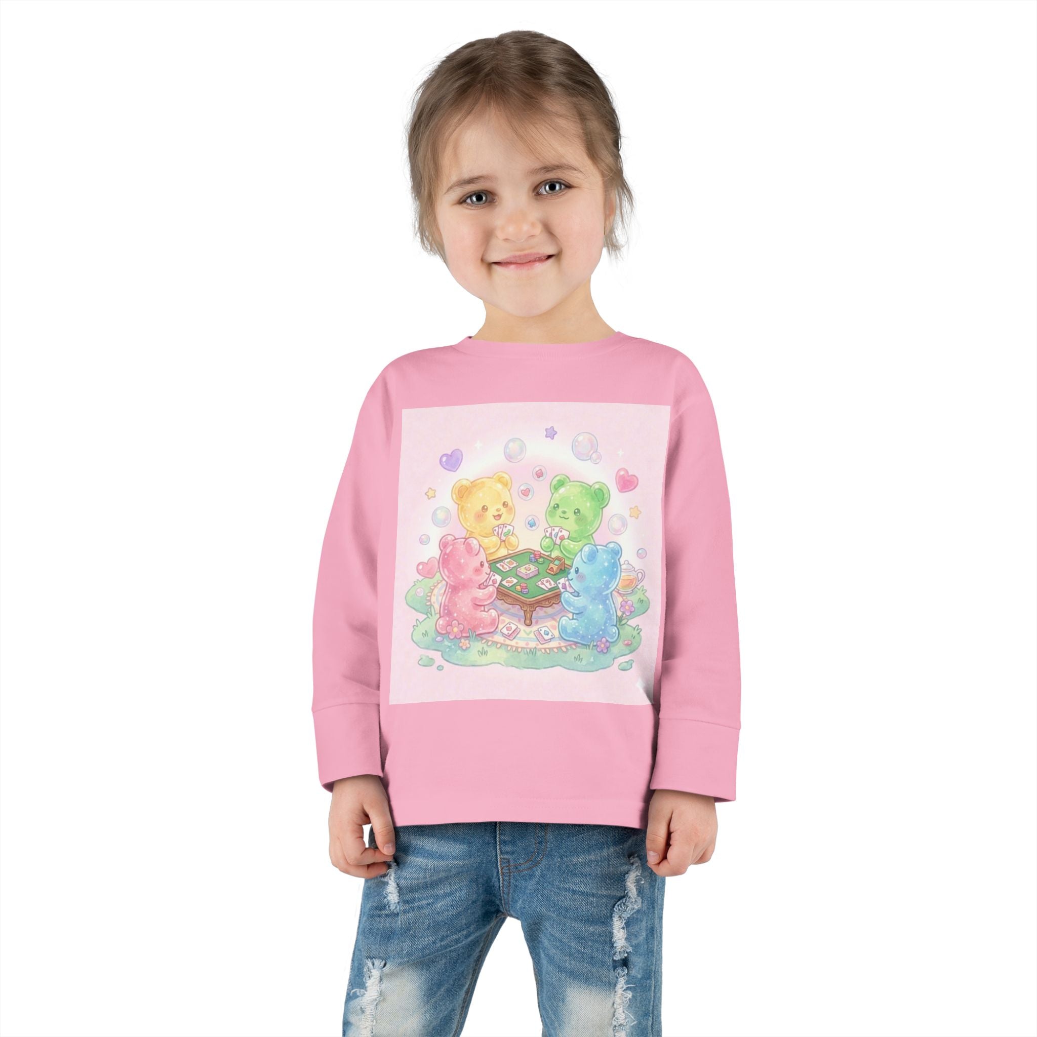 Playing Cards Together, Oozy Bear Friends Group- Graphic Long Sleeve Shirt