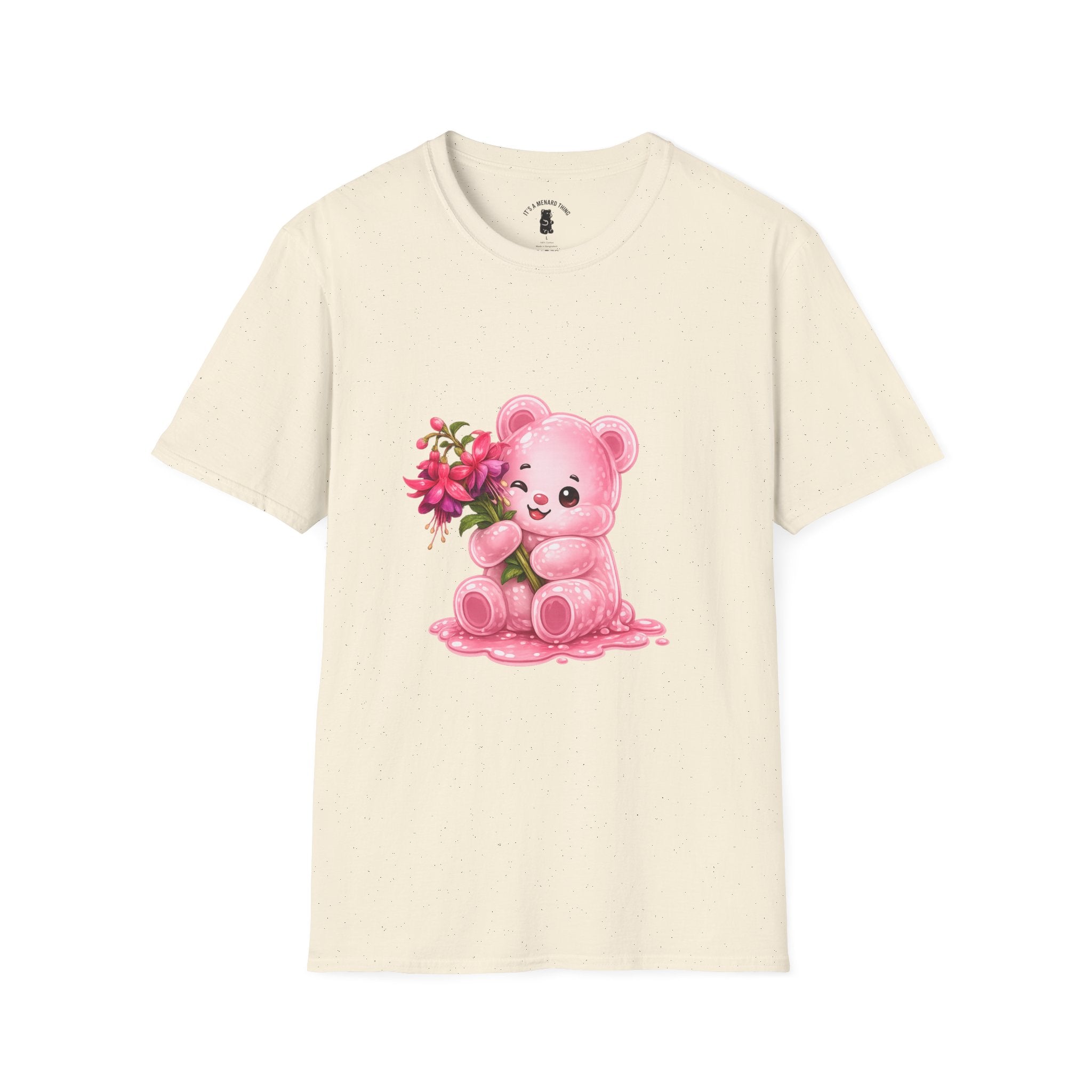 Tropical Pink Flowers, Pretty Pale Oozy Bear Friend- Graphic Shirt