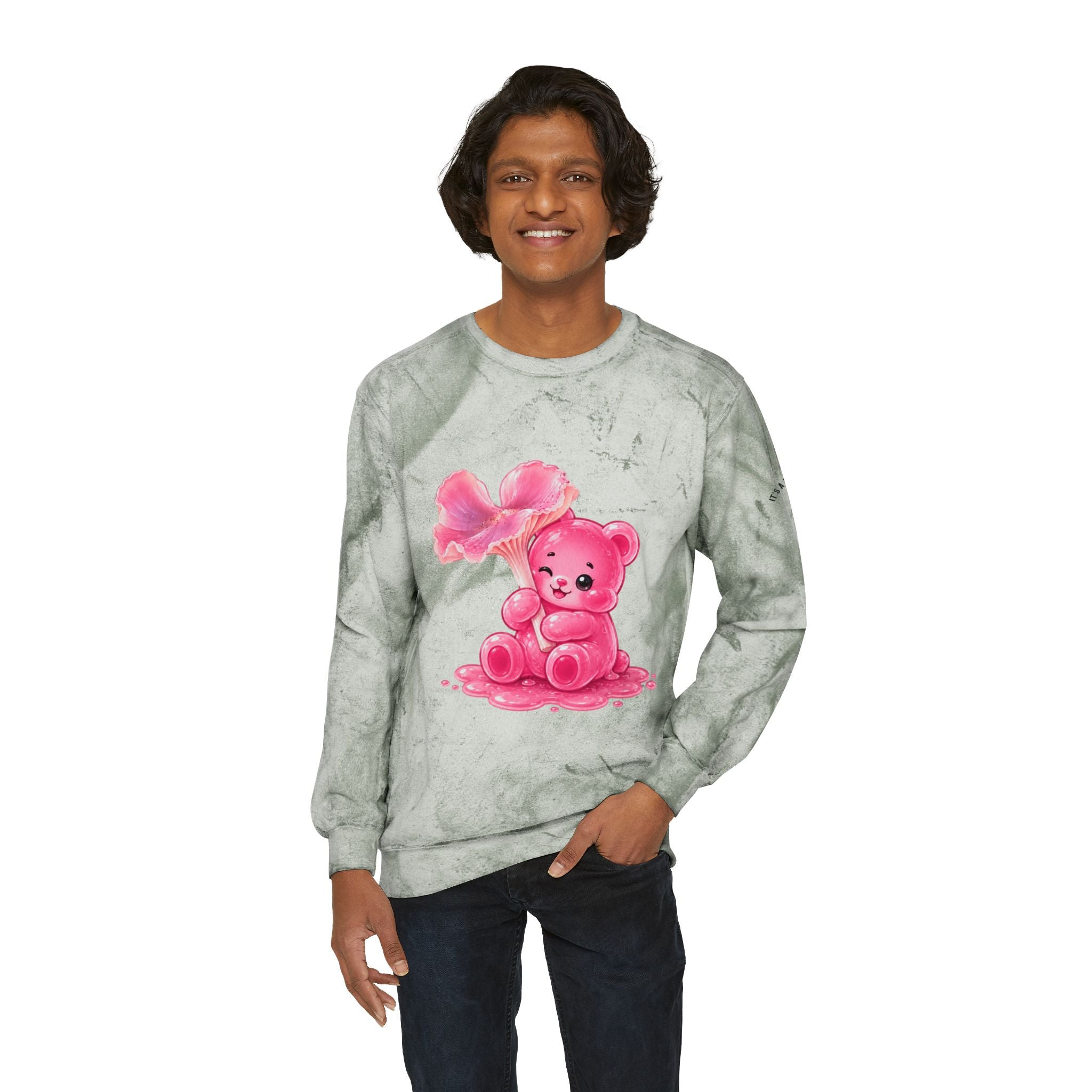 Special Pink Wax Cap Mushroom, Gooey Gummy Bear-Tie-Dye Graphic Sweatshirt