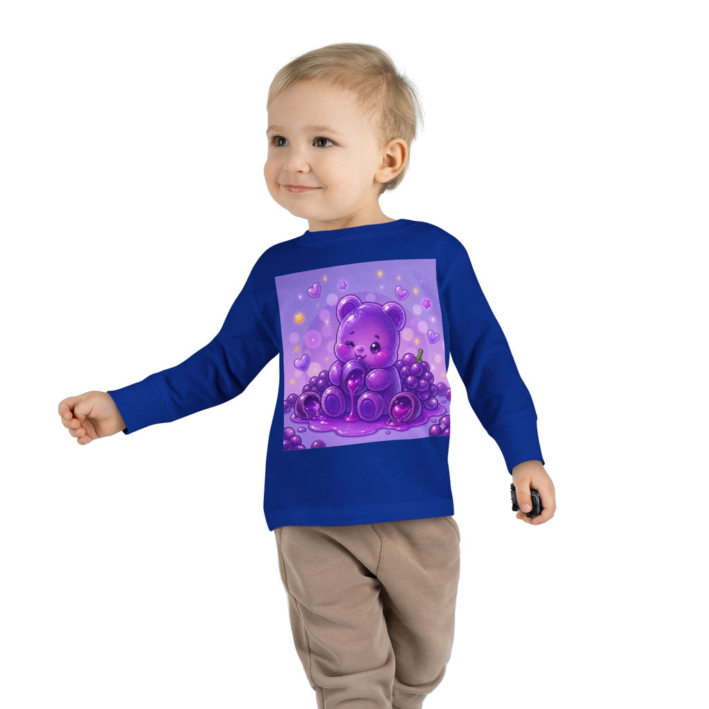 Ripe Purple Grapes, Oozy Bear Gummy Friend Fruit Special- Kids Graphic Long Sleeve Shirt