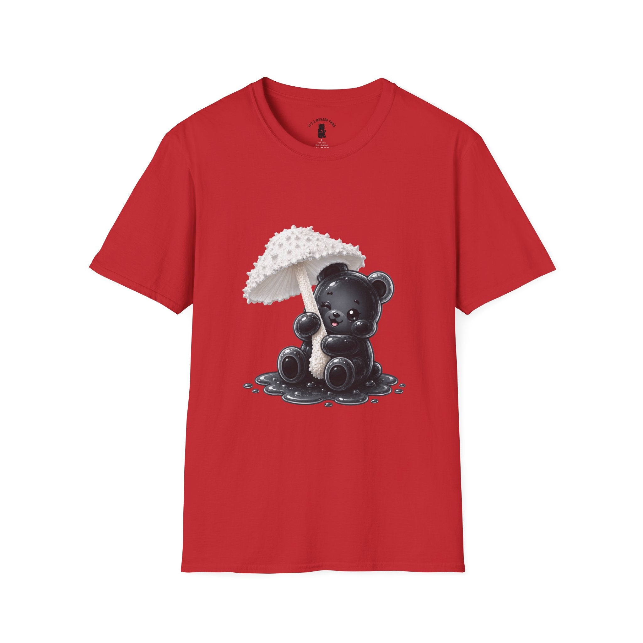 Beautiful Veiled White Mushroom, Black Oozy Bear Gummy Friend- Graphic Shirt