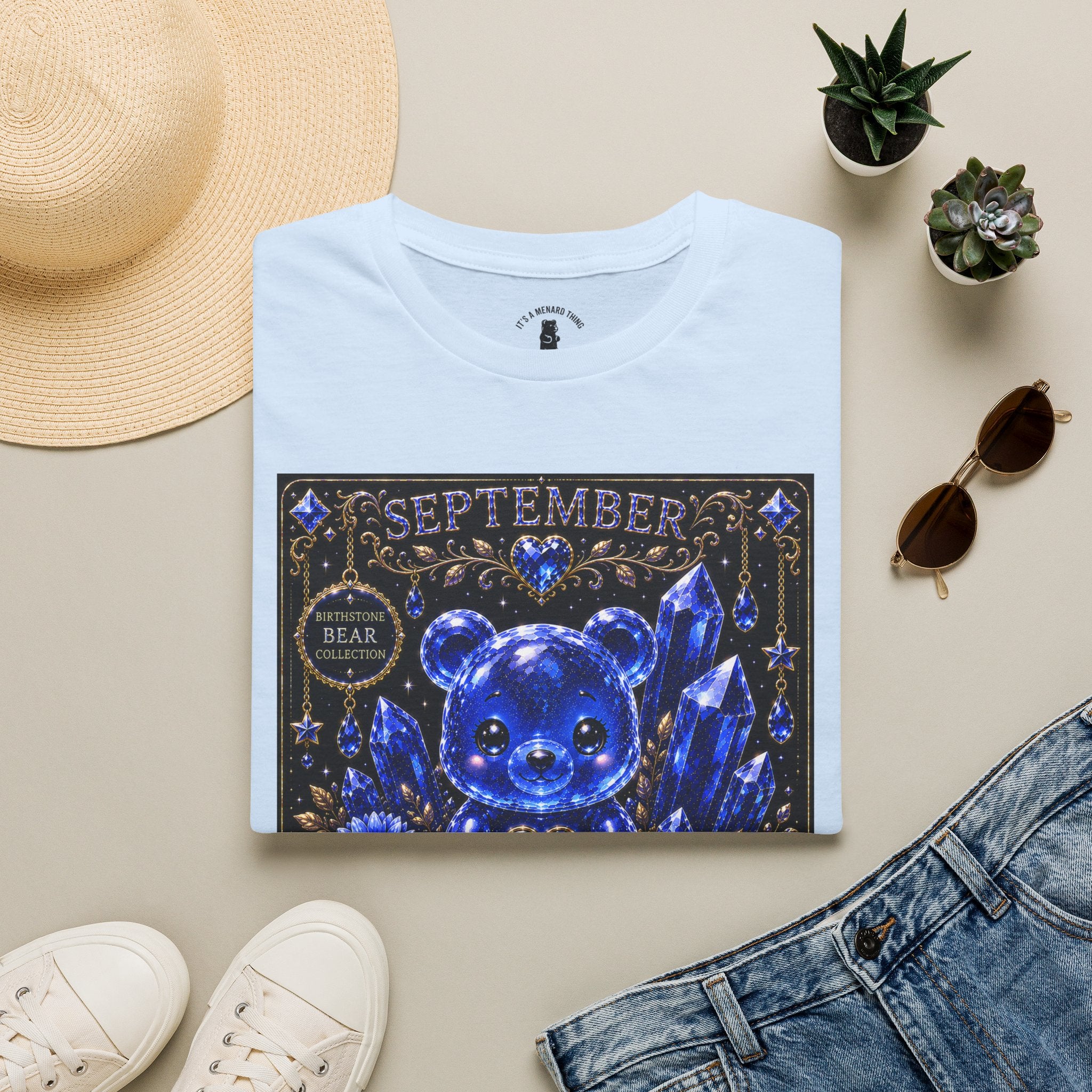 September Sapphire Crystal Oozy Bear Birthstone Addition- Graphic Shirt