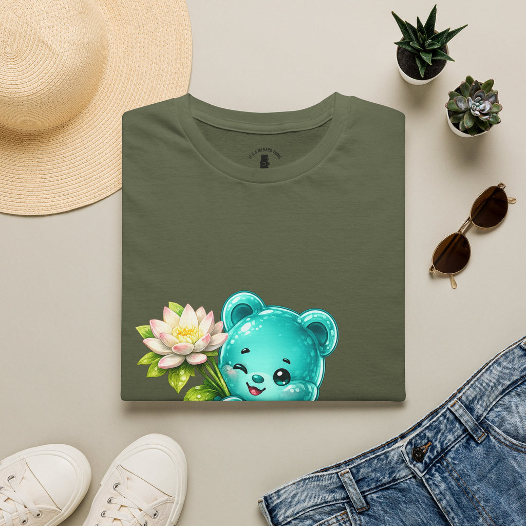 Beautiful Lotus Flower Special, Teal Oozy Bear Gummy Friend- Graphic Shirt
