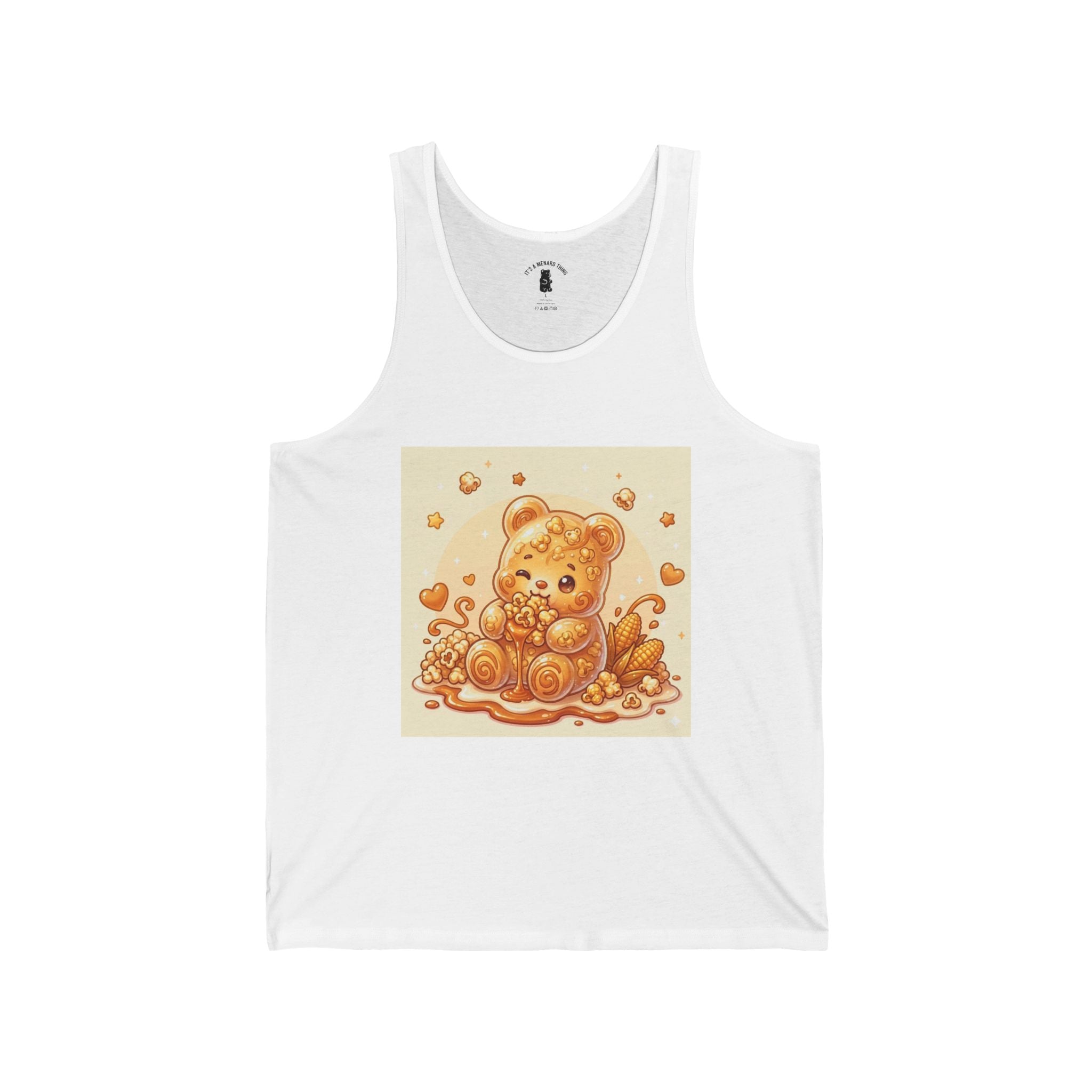 Caramel Corn and Cobs, Golden Gooey Gummy Bear — Cute Illustration Tank top
