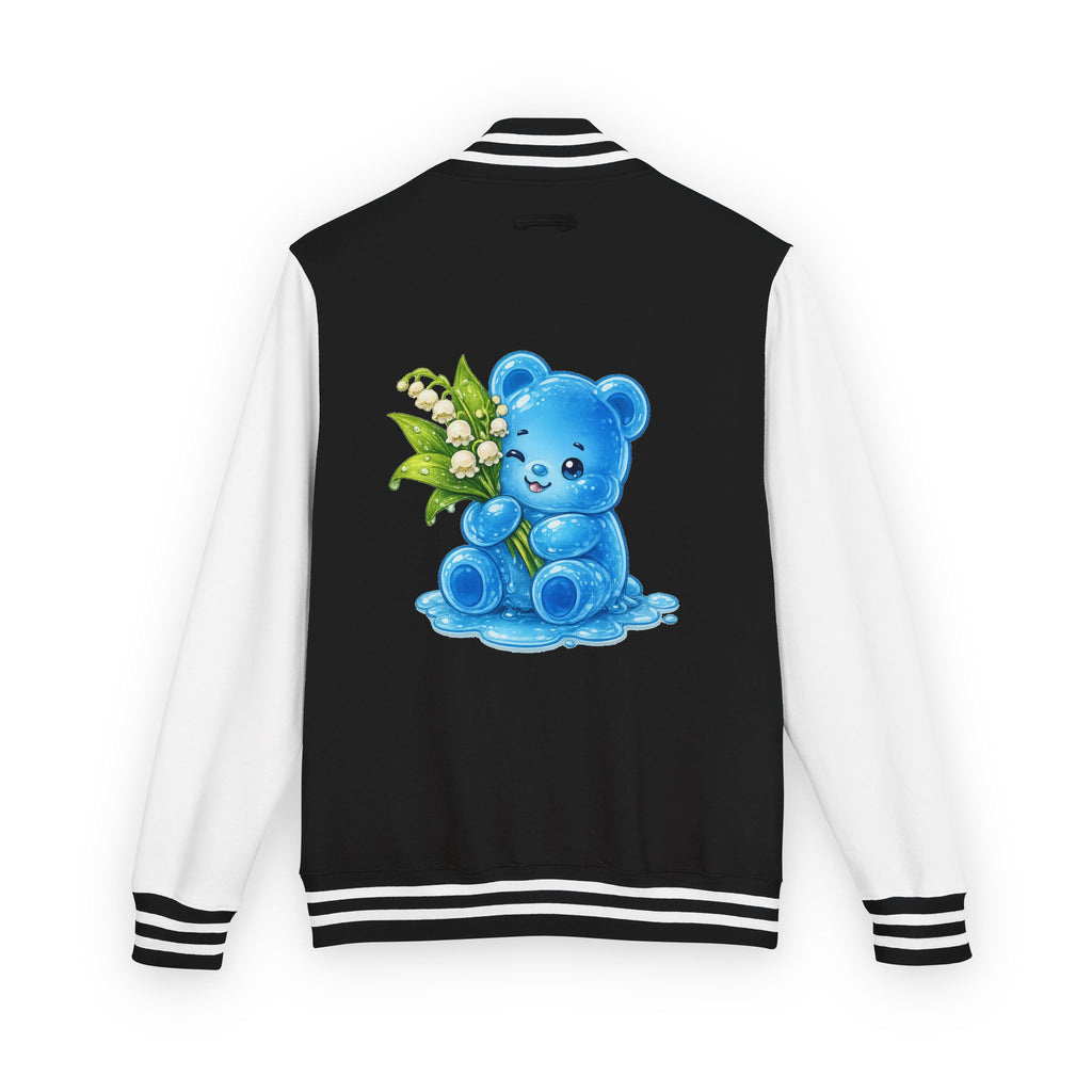 Lilies Of The Valley, Blue Gooey Gummy Bear- Kawaii Graphic Varsity Jacket