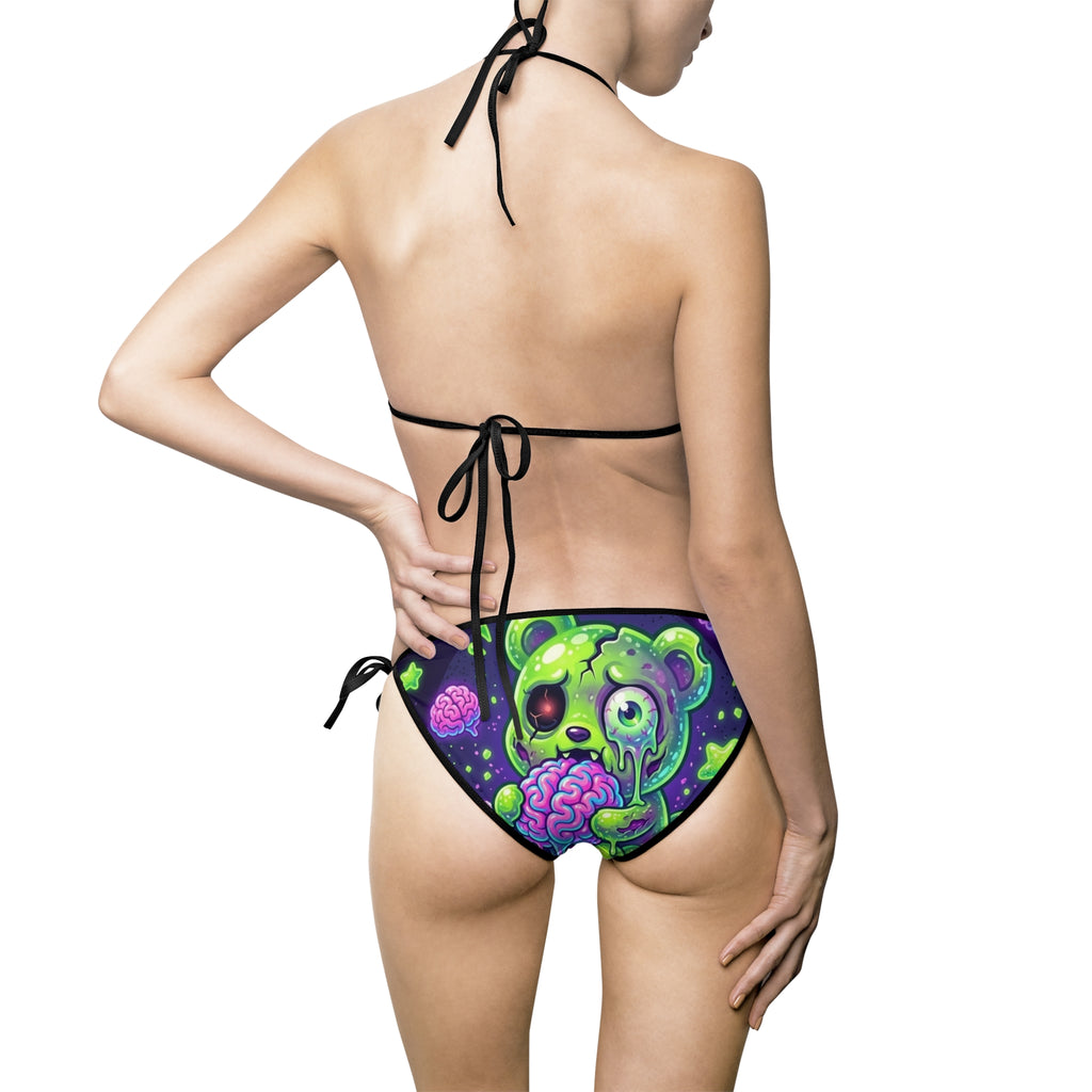 Eating Brains, Green Oozy Zombie Gummy Bear Halloween -Women's Bikini Swimsuit