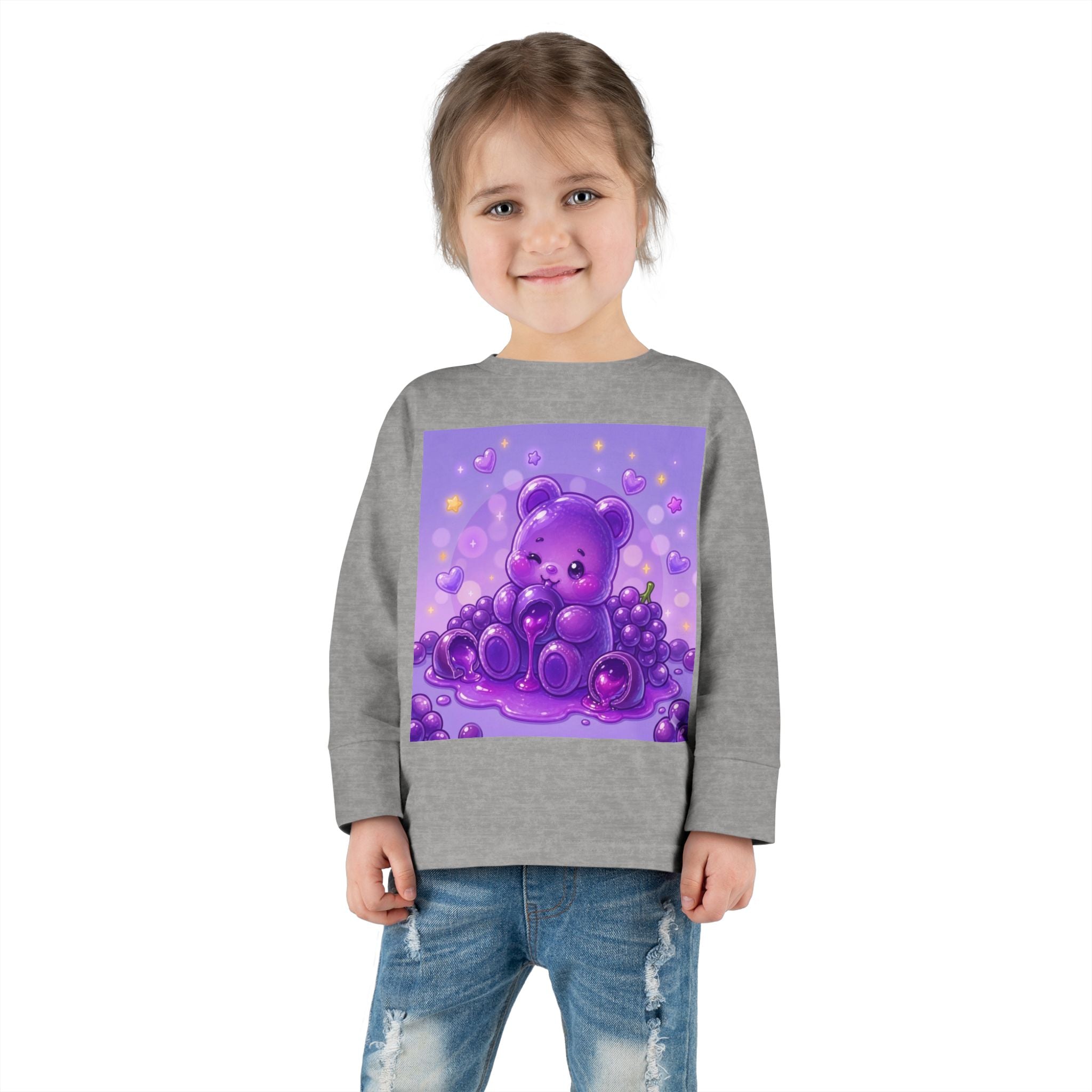 Ripe Purple Grapes, Oozy Bear Gummy Friend Fruit Special- Kids Graphic Long Sleeve Shirt