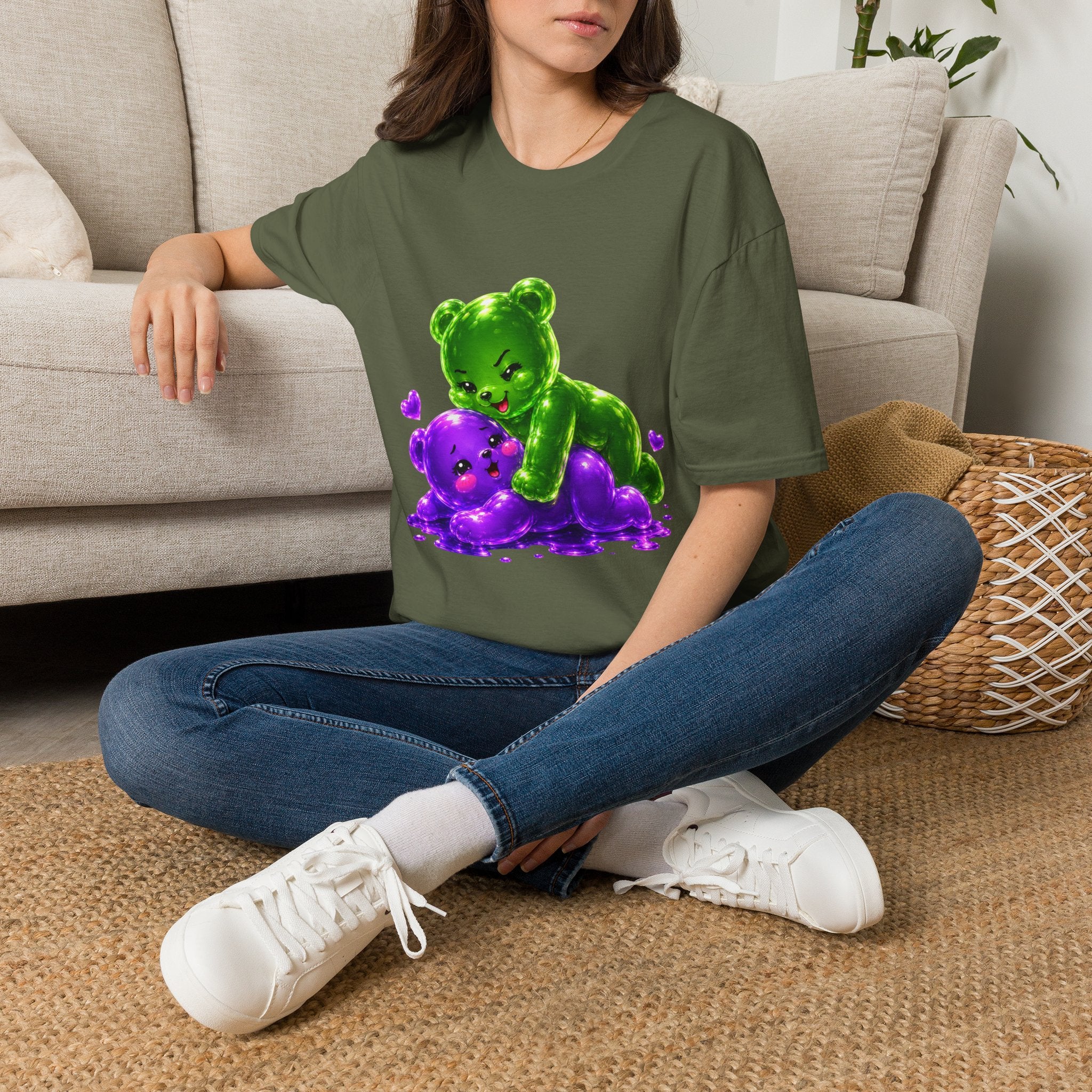Wrestling Around, Special Neon Addition Oozy Bear Gummy Couple- Graphic Shirt (Adults Only)