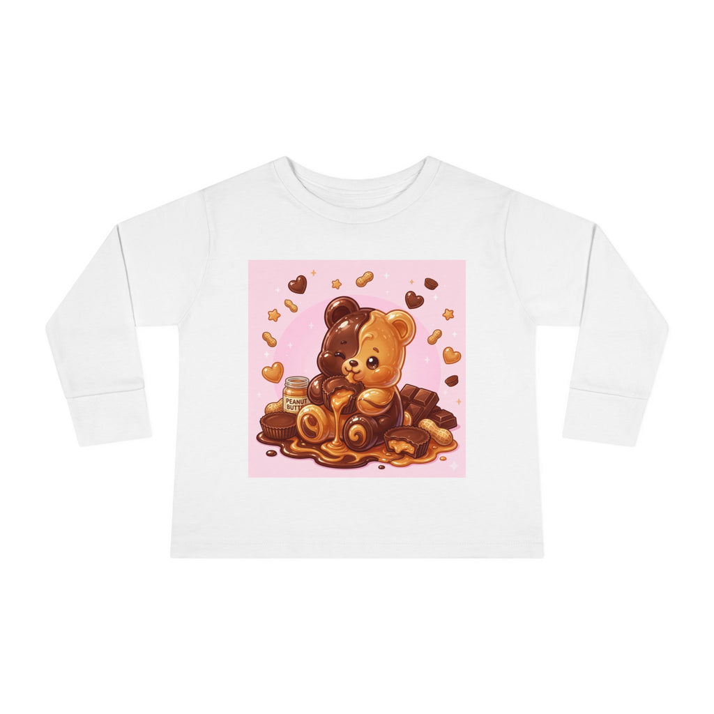 Chocolate and Peanut Butter swirl Delight, Oozy Bear Friend- Kids Graphic Long Sleeve Shirt